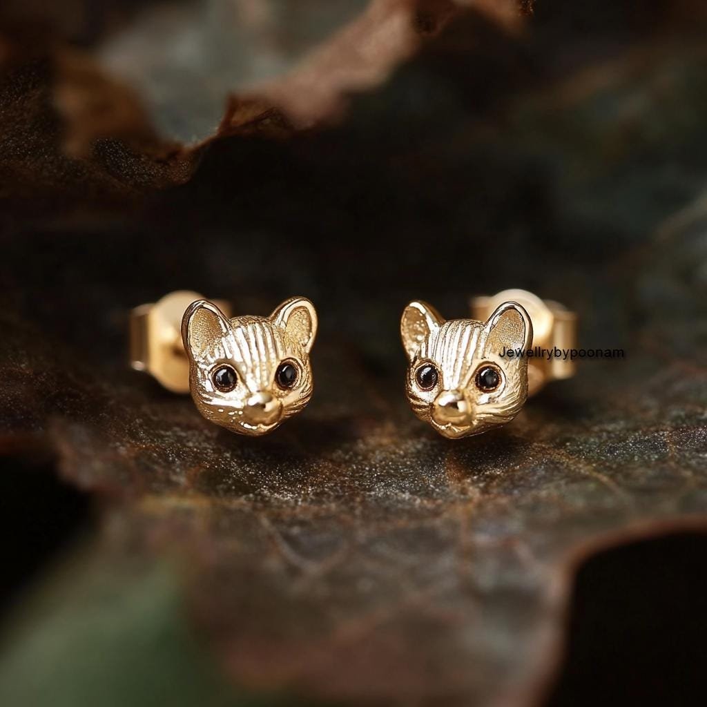 925 Sterling Silver Mouse Stud Earrings — Handmade Mouse-Face Jewellery - View 2 - Jewelry By Poonam | SKU: PJE1798-SLYGBS-10 925 Sterling Silver Mouse Stud Earrings — Handmade Mouse-Face Jewellery - View 2 - Jewelry By Poonam | SKU: PJE1798-SLYGBS-10