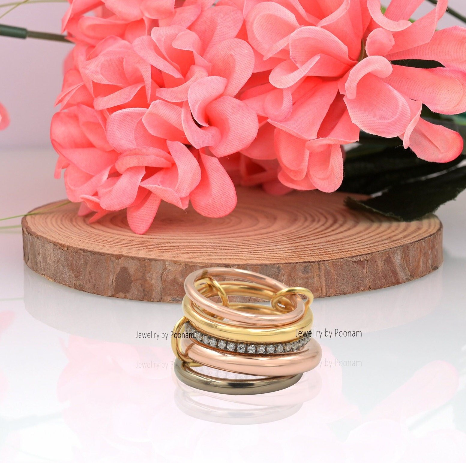 925 Sterling Silver Multi-Link Band Ring Set: 5 Sat Rings, Eternity Statement Ring - Jewelry By Poonam | SKU: PJR897-SLRHRGYG 925 Sterling Silver Multi-Link Band Ring Set: 5 Sat Rings, Eternity Statement Ring - Jewelry By Poonam | SKU: PJR897-SLRHRGYG