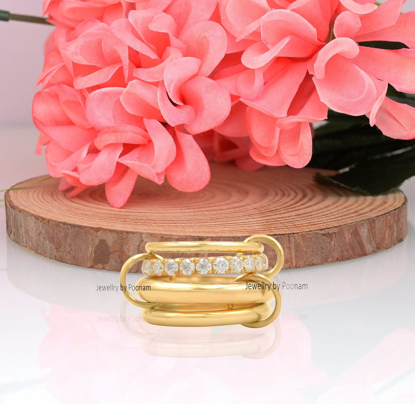 925 Sterling Silver Multi-Link Ring: Diamond Accent Connector Band - Jewelry By Poonam | SKU: PJR770- 2/2026 925 Sterling Silver Multi-Link Ring: Diamond Accent Connector Band - Jewelry By Poonam | SKU: PJR770- 2/2026