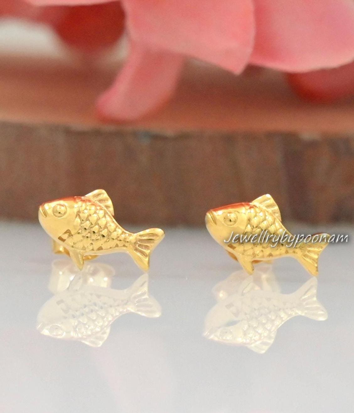 925 Sterling Silver Puff Fish Stud Earrings, Tiny Lucky Gold Fish (12MM) - Jewelry By Poonam | SKU: PJE1814-SLYG-10M 2/2026 925 Sterling Silver Puff Fish Stud Earrings, Tiny Lucky Gold Fish (12MM) - Jewelry By Poonam | SKU: PJE1814-SLYG-10M 2/2026