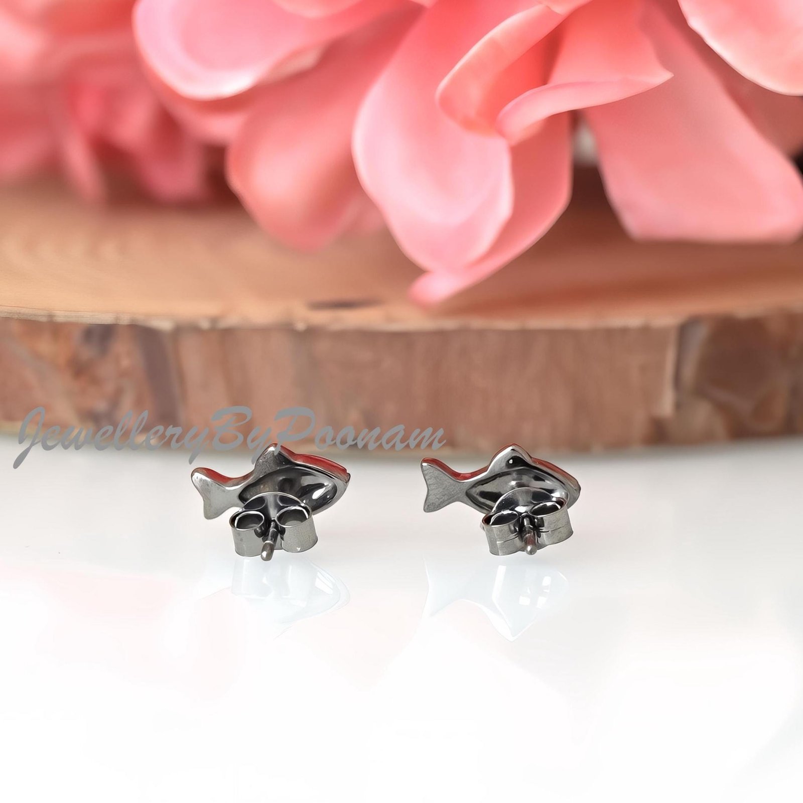 925 Sterling Silver Puff Fish Stud Earrings, Tiny Lucky Gold Fish (12MM) - View 4 - Jewelry By Poonam | SKU: PJE1814-SLYG-10M 925 Sterling Silver Puff Fish Stud Earrings, Tiny Lucky Gold Fish (12MM) - View 4 - Jewelry By Poonam | SKU: PJE1814-SLYG-10M