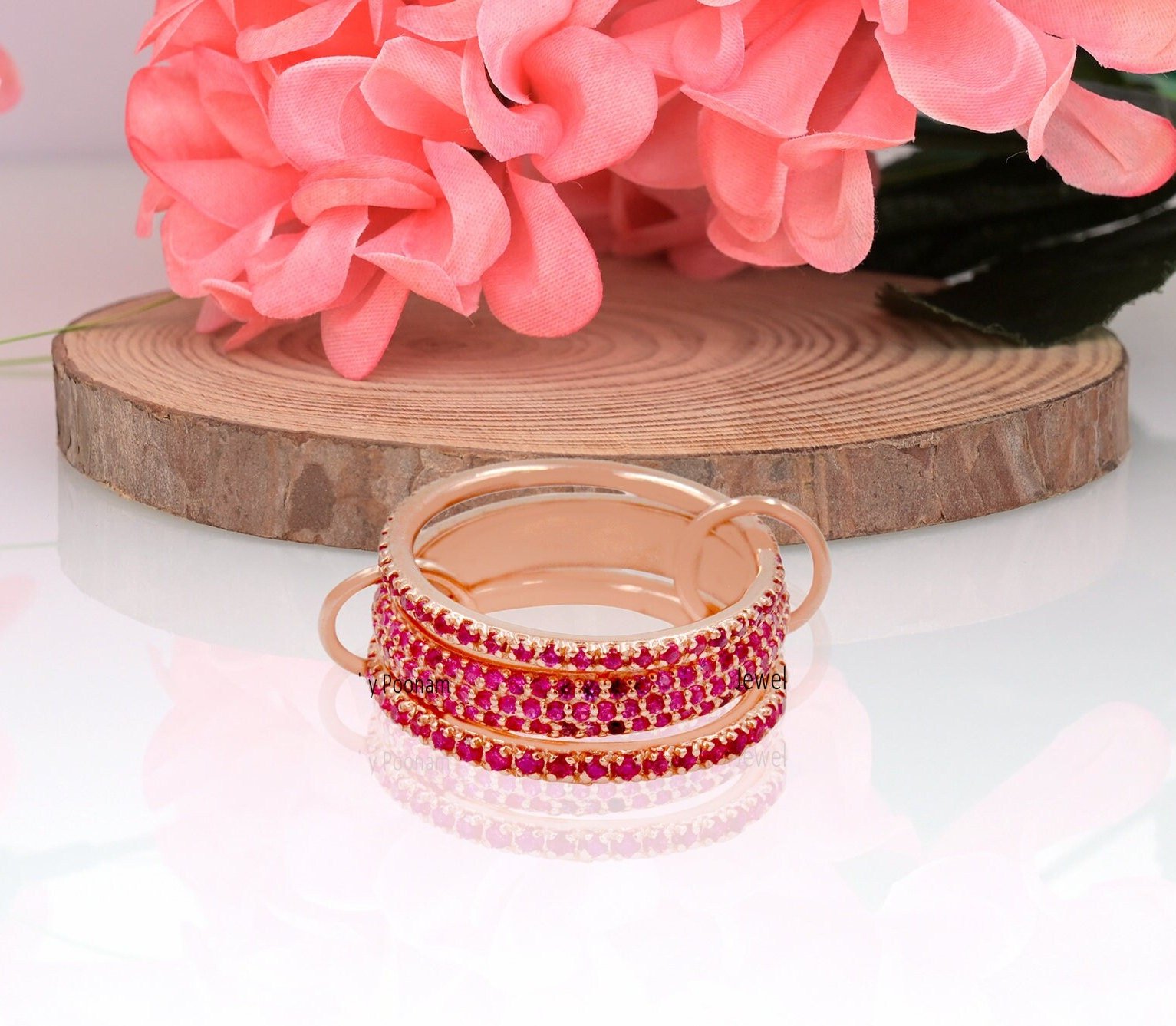 925 Sterling Silver Ruby & CZ Multi-Link Ring for Women, Chunky Connected Stacking Band - Jewelry By Poonam | SKU: PJR511- 2/ 925 Sterling Silver Ruby & CZ Multi-Link Ring for Women, Chunky Connected Stacking Band - Jewelry By Poonam | SKU: PJR511- 2/