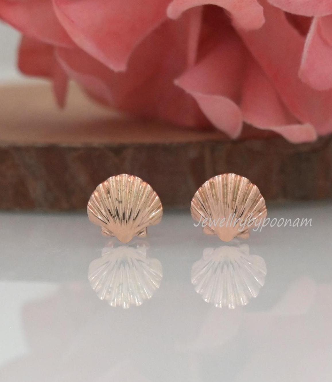 925 Sterling Silver Seashell Stud Earrings — Dainty Scallop Jewelry - Jewelry By Poonam | SKU: PJE1757-SLRG-10M 2/26 925 Sterling Silver Seashell Stud Earrings — Dainty Scallop Jewelry - Jewelry By Poonam | SKU: PJE1757-SLRG-10M 2/26