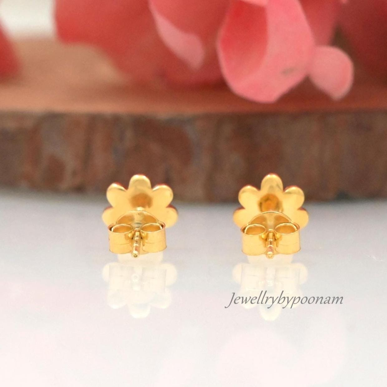 925 Sterling Silver Tiny Daisy Stud Earrings: Delicate Flower Jewelry - View 2 - Jewelry By Poonam | SKU: PJE2018-SLYG-10M,PJ 925 Sterling Silver Tiny Daisy Stud Earrings: Delicate Flower Jewelry - View 2 - Jewelry By Poonam | SKU: PJE2018-SLYG-10M,PJ