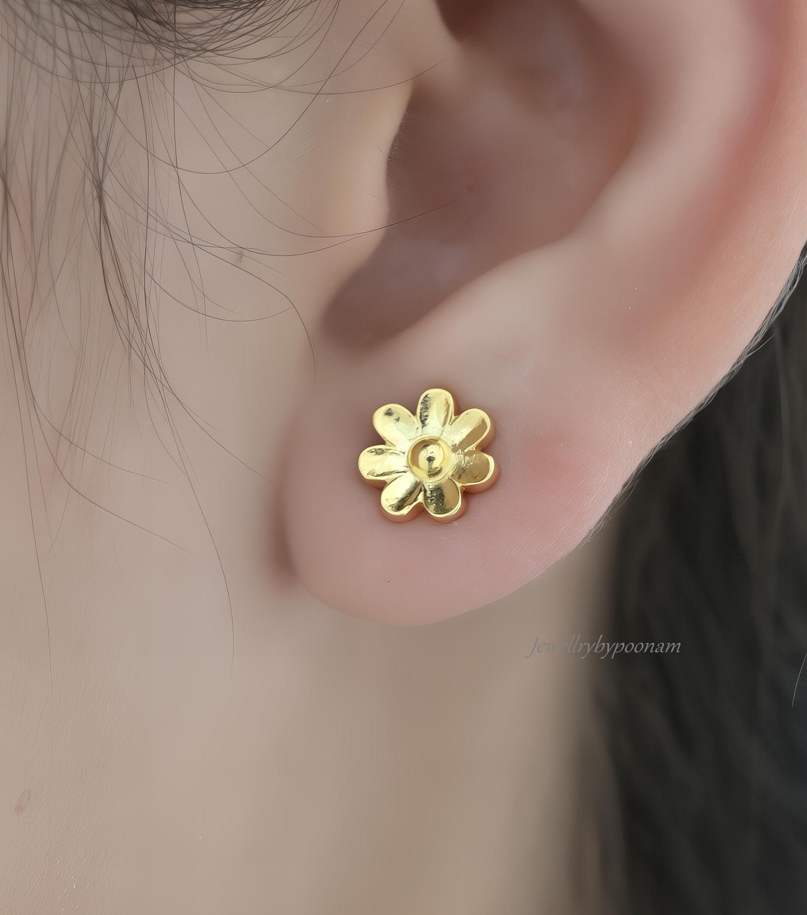 925 Sterling Silver Tiny Daisy Stud Earrings: Delicate Flower Jewelry - View 3 - Jewelry By Poonam | SKU: PJE2018-SLYG-10M,PJ 925 Sterling Silver Tiny Daisy Stud Earrings: Delicate Flower Jewelry - View 3 - Jewelry By Poonam | SKU: PJE2018-SLYG-10M,PJ