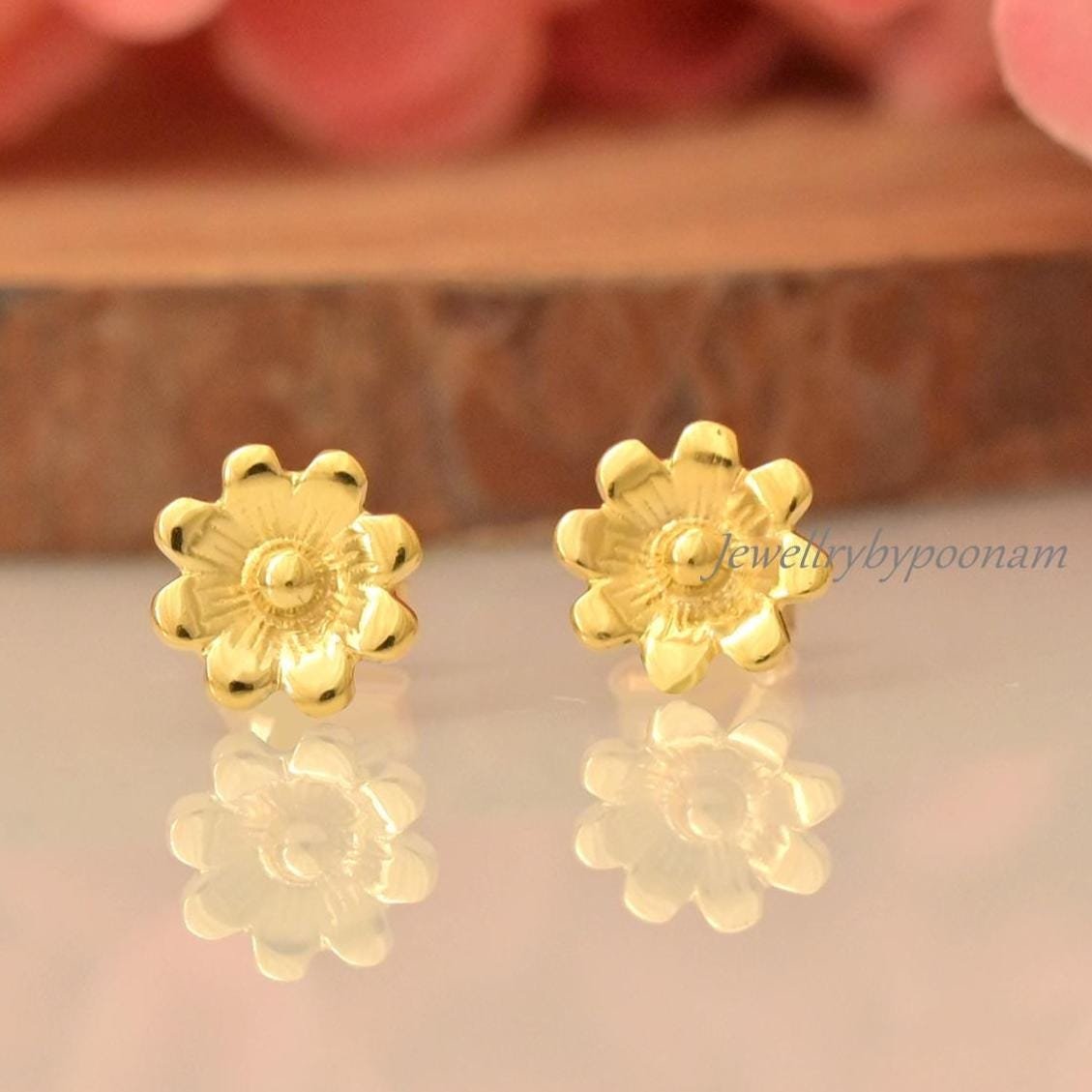 925 Sterling Silver Tiny Daisy Stud Earrings: Delicate Flower Jewelry - View 4 - Jewelry By Poonam | SKU: PJE2018-SLYG-10M,PJ 925 Sterling Silver Tiny Daisy Stud Earrings: Delicate Flower Jewelry - View 4 - Jewelry By Poonam | SKU: PJE2018-SLYG-10M,PJ