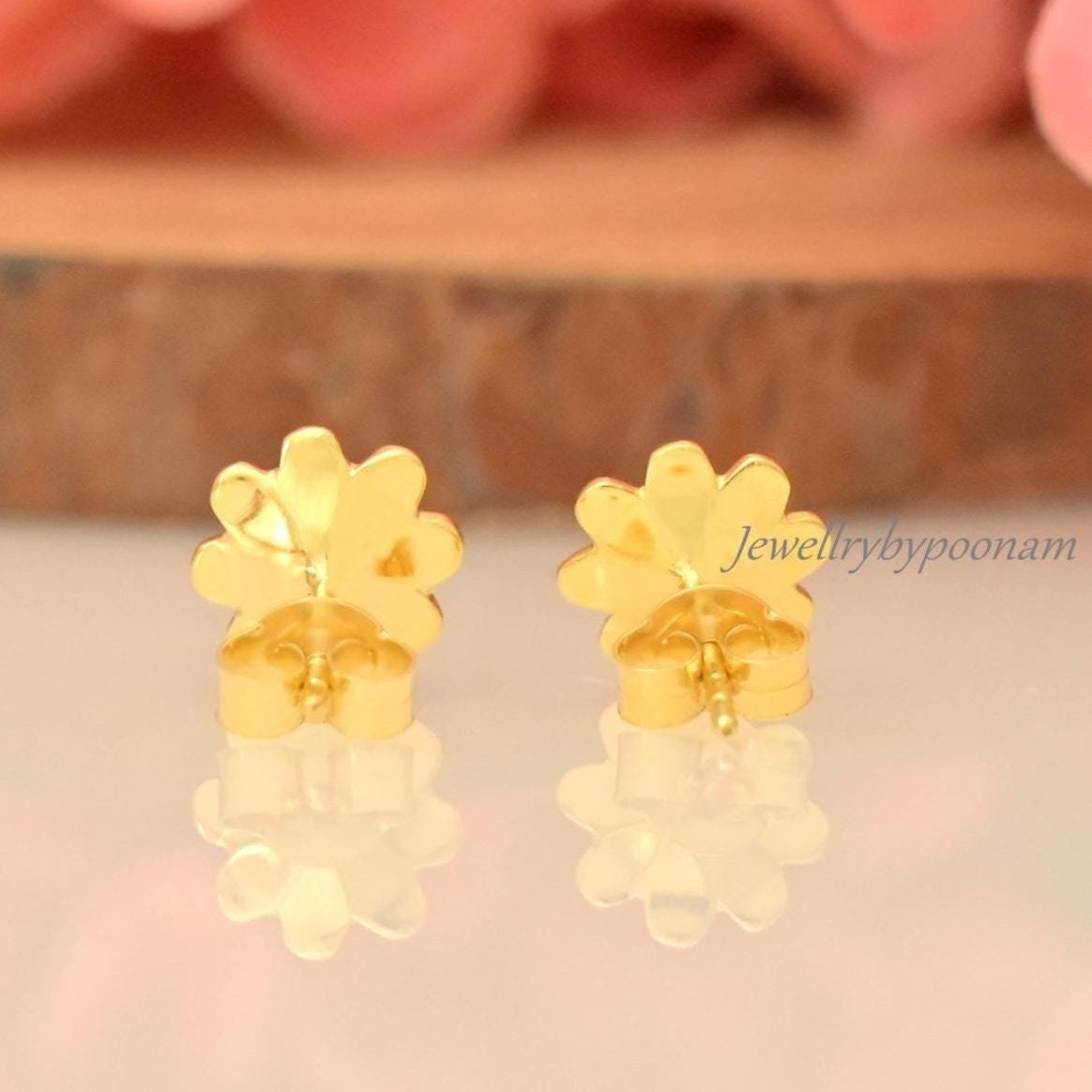 925 Sterling Silver Tiny Daisy Stud Earrings: Delicate Flower Jewelry - View 5 - Jewelry By Poonam | SKU: PJE2018-SLYG-10M,PJ 925 Sterling Silver Tiny Daisy Stud Earrings: Delicate Flower Jewelry - View 5 - Jewelry By Poonam | SKU: PJE2018-SLYG-10M,PJ