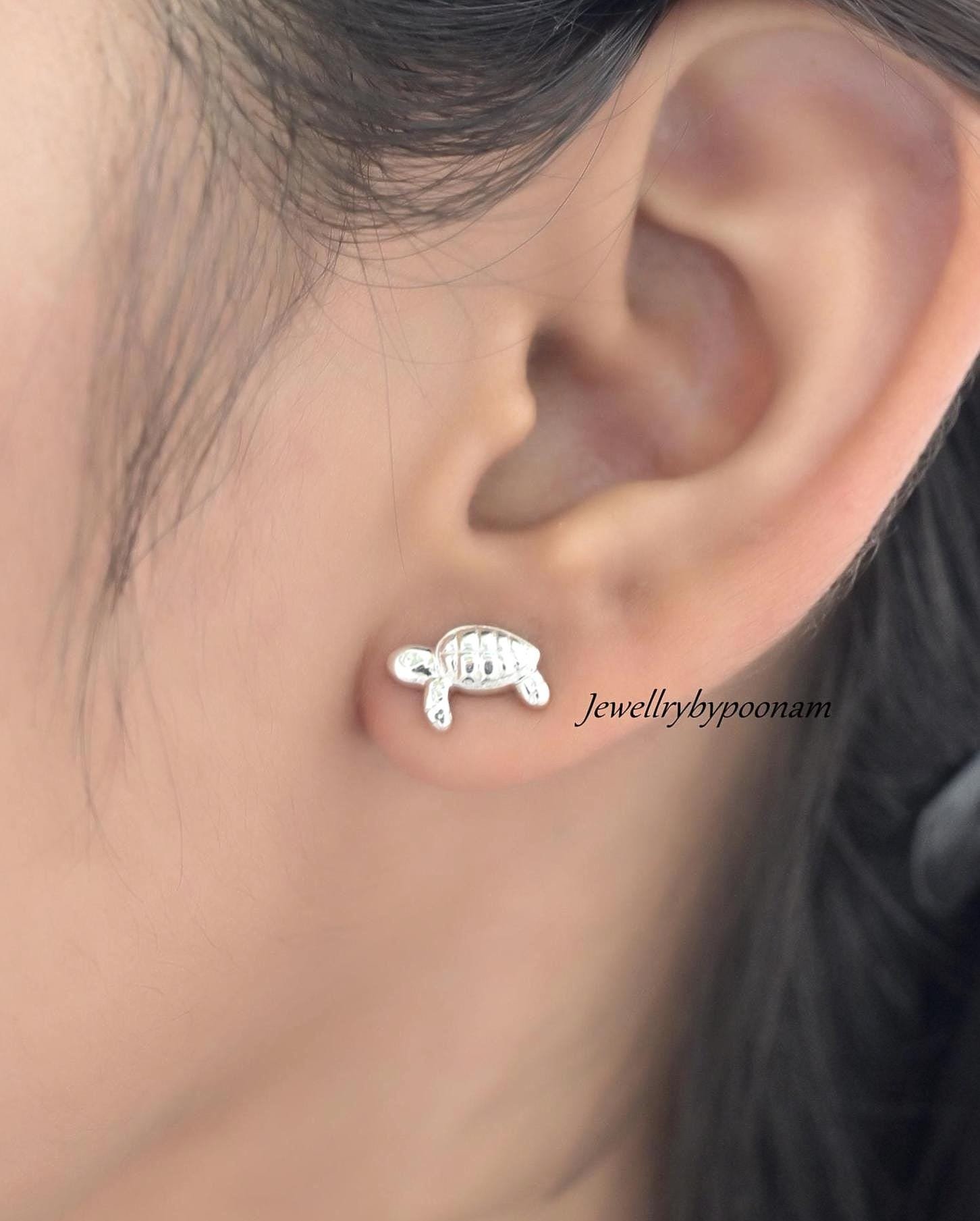 925 Sterling Silver Turtle Stud Earrings: Tiny Sea Turtle Studs - View 2 - Jewelry By Poonam | SKU: PJE1924-SLNS-10M 2/2026,P 925 Sterling Silver Turtle Stud Earrings: Tiny Sea Turtle Studs - View 2 - Jewelry By Poonam | SKU: PJE1924-SLNS-10M 2/2026,P