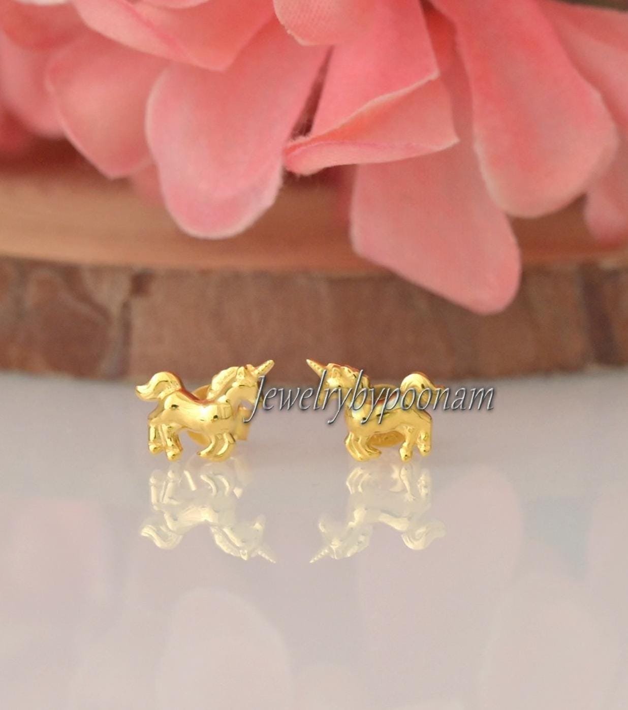 925 Sterling Silver Unicorn Stud Earrings — Dainty Flying Horse Jewelry - Jewelry By Poonam | SKU: PJE1886-SLYG-10M 2/26 925 Sterling Silver Unicorn Stud Earrings — Dainty Flying Horse Jewelry - Jewelry By Poonam | SKU: PJE1886-SLYG-10M 2/26