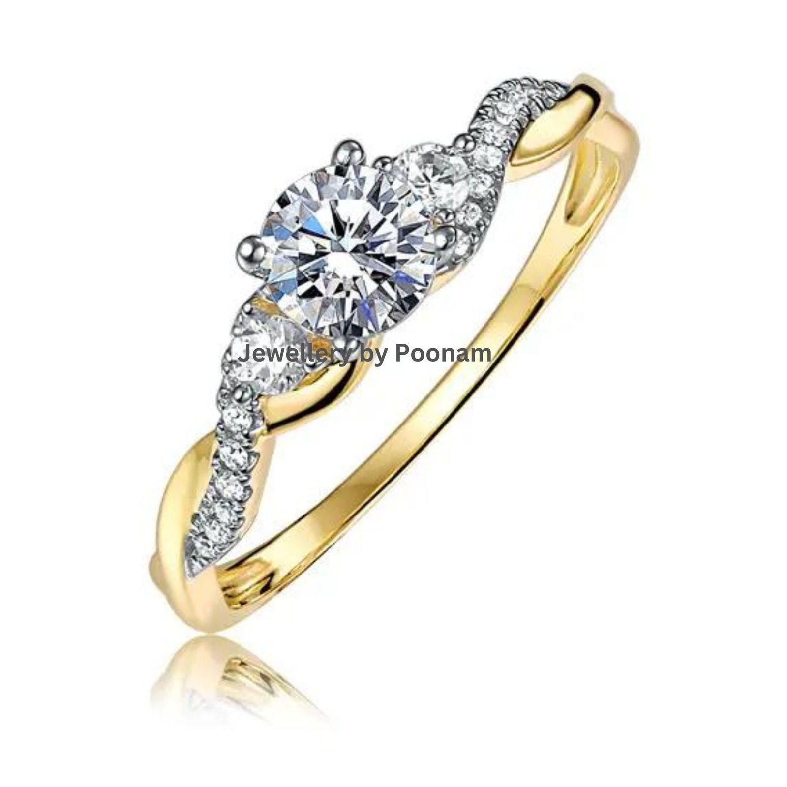 925 Yellow Gold Plated Moissanite Diamond Engagement Ring - Unique Bridal Jewelry - Jewelry By Poonam | SKU: R-1032 925 Yellow Gold Plated Moissanite Diamond Engagement Ring - Unique Bridal Jewelry - Jewelry By Poonam | SKU: R-1032