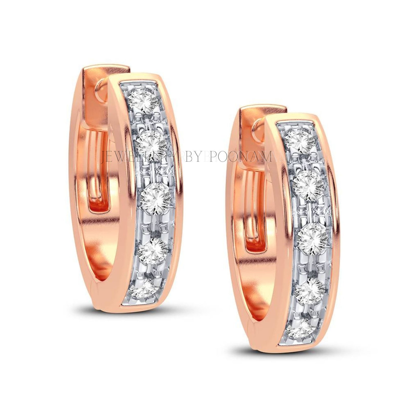 9k/14k & 925 Sterling Silver Moissanite/CZ Rose Gold Huggie Hoop Earrings - Jewelry By Poonam | SKU: E-126 9k/14k & 925 Sterling Silver Moissanite/CZ Rose Gold Huggie Hoop Earrings - Jewelry By Poonam | SKU: E-126
