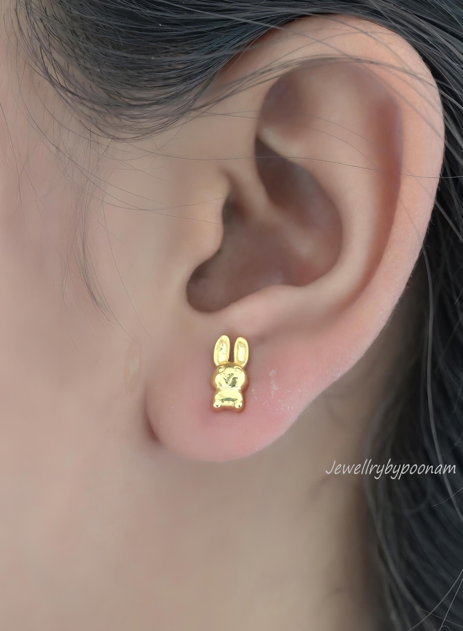 9k/14k Gold & 925 Sterling Silver Bunny Stud Earrings — Tiny Rabbit Jewelry - View 2 - Jewelry By Poonam | SKU: PJE1710-SLYG- 9k/14k Gold & 925 Sterling Silver Bunny Stud Earrings — Tiny Rabbit Jewelry - View 2 - Jewelry By Poonam | SKU: PJE1710-SLYG-