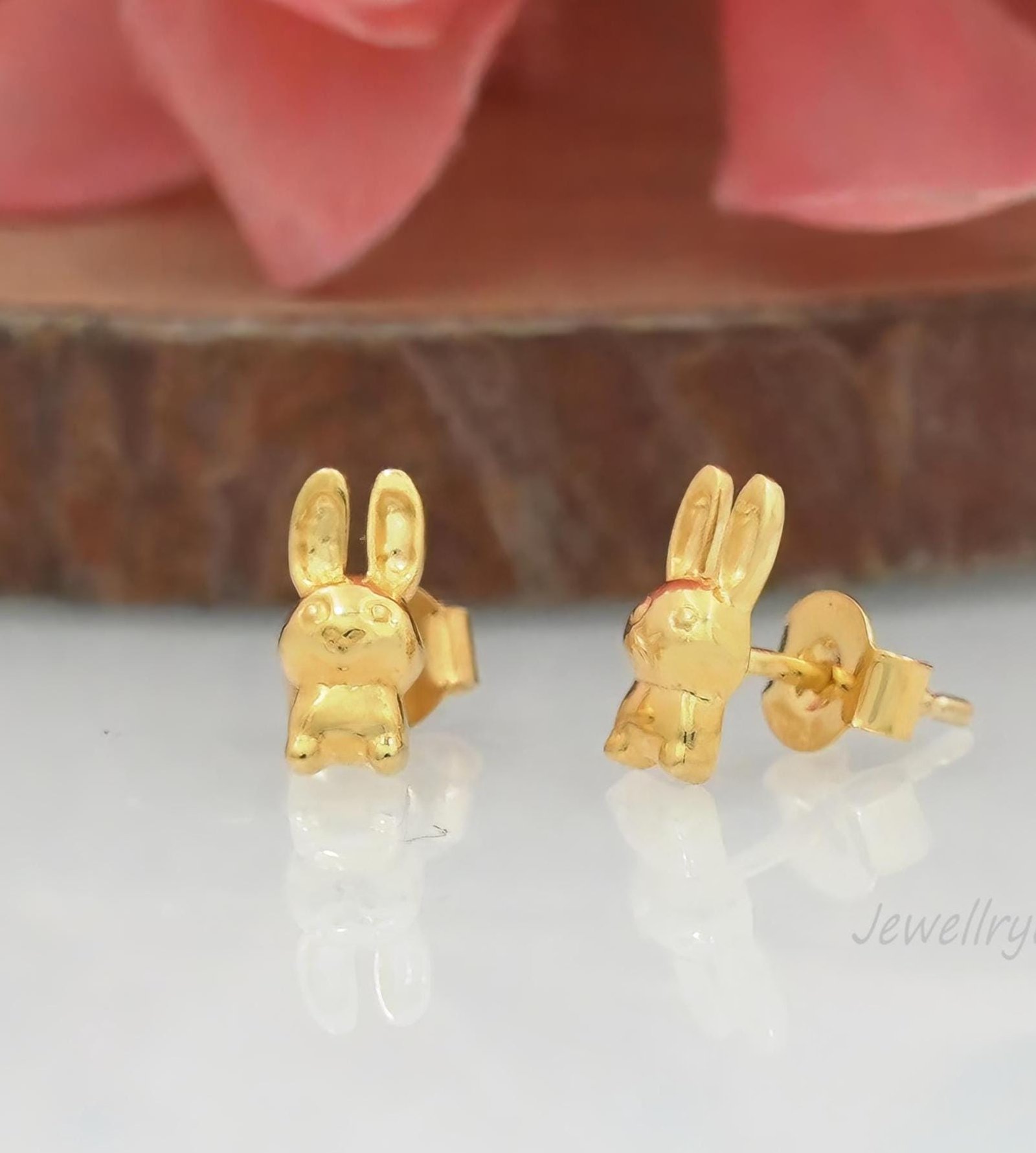 9k/14k Gold & 925 Sterling Silver Bunny Stud Earrings — Tiny Rabbit Jewelry - View 3 - Jewelry By Poonam | SKU: PJE1710-SLYG- 9k/14k Gold & 925 Sterling Silver Bunny Stud Earrings — Tiny Rabbit Jewelry - View 3 - Jewelry By Poonam | SKU: PJE1710-SLYG-