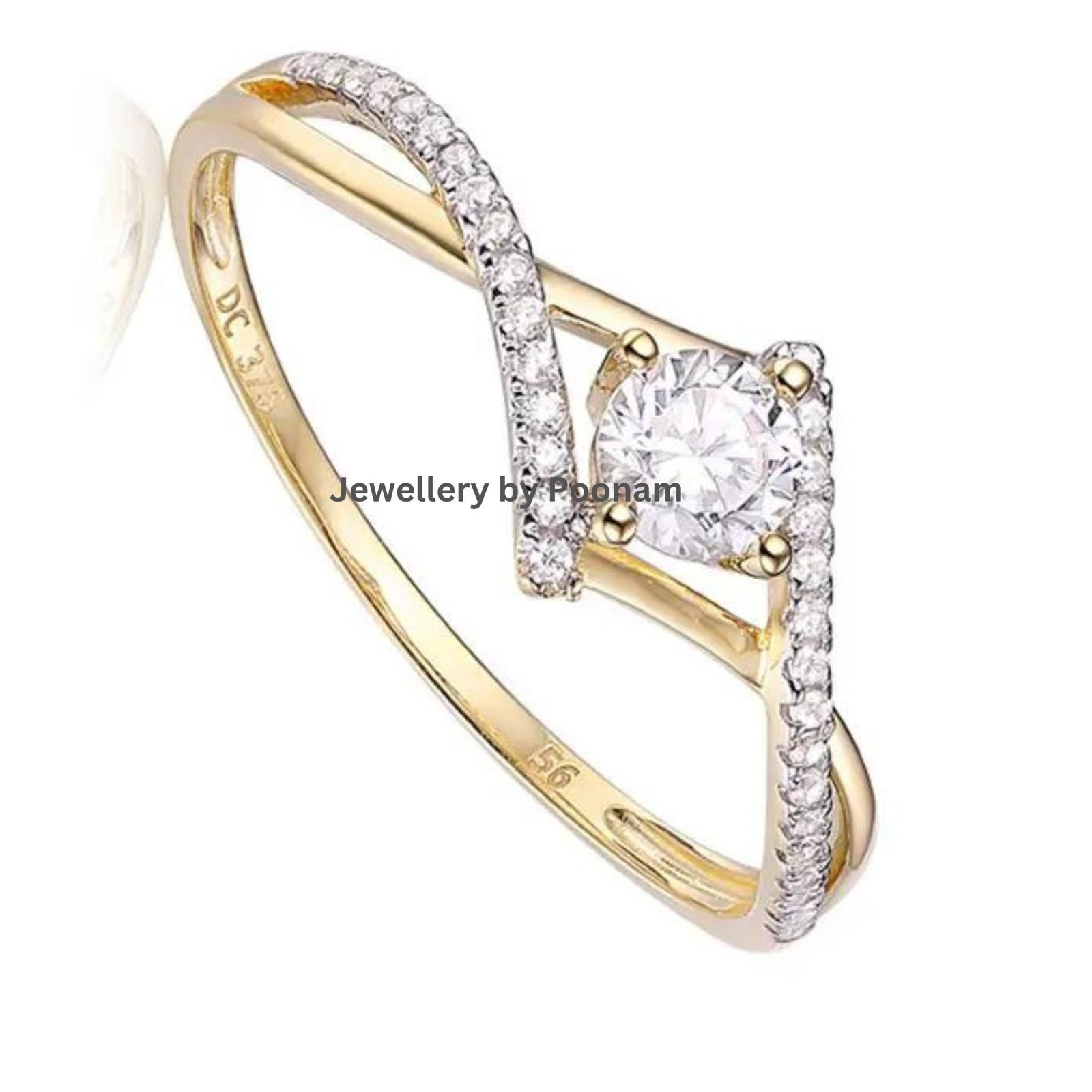 9K 14K Gold Moissanite Engagement Ring: Custom Fashion Jewelry - Jewelry By Poonam | SKU: R-1037 9K 14K Gold Moissanite Engagement Ring: Custom Fashion Jewelry - Jewelry By Poonam | SKU: R-1037