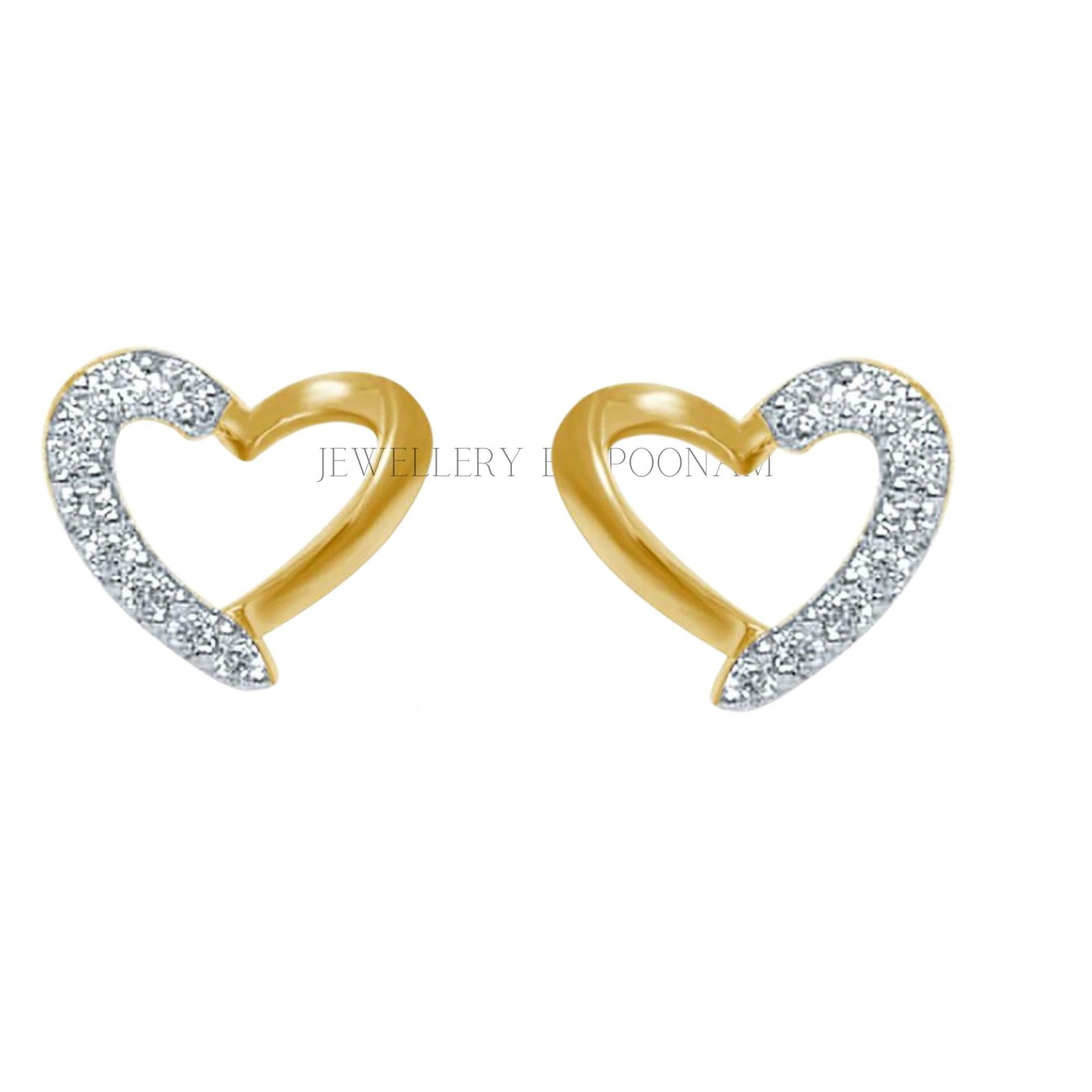 9k/14k Gold Sterling Silver Heart Stud Earrings, Moissanite Cubic Zirconia Detail - View 2 - Jewelry By Poonam | SKU: PJE1620 9k/14k Gold Sterling Silver Heart Stud Earrings, Moissanite Cubic Zirconia Detail - View 2 - Jewelry By Poonam | SKU: PJE1620