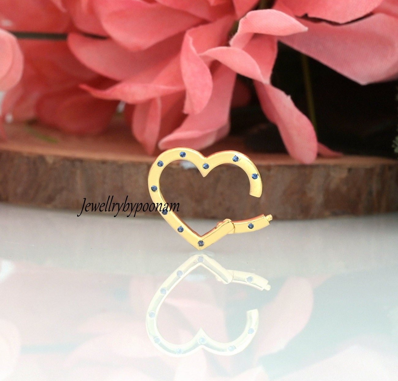 9K/14K Solid Gold Diamond Heart Charm Enhancer Clasp – Thick Link Pendant Connector - View 2 - Jewelry By Poonam | SKU: PJH98 9K/14K Solid Gold Diamond Heart Charm Enhancer Clasp – Thick Link Pendant Connector - View 2 - Jewelry By Poonam | SKU: PJH98