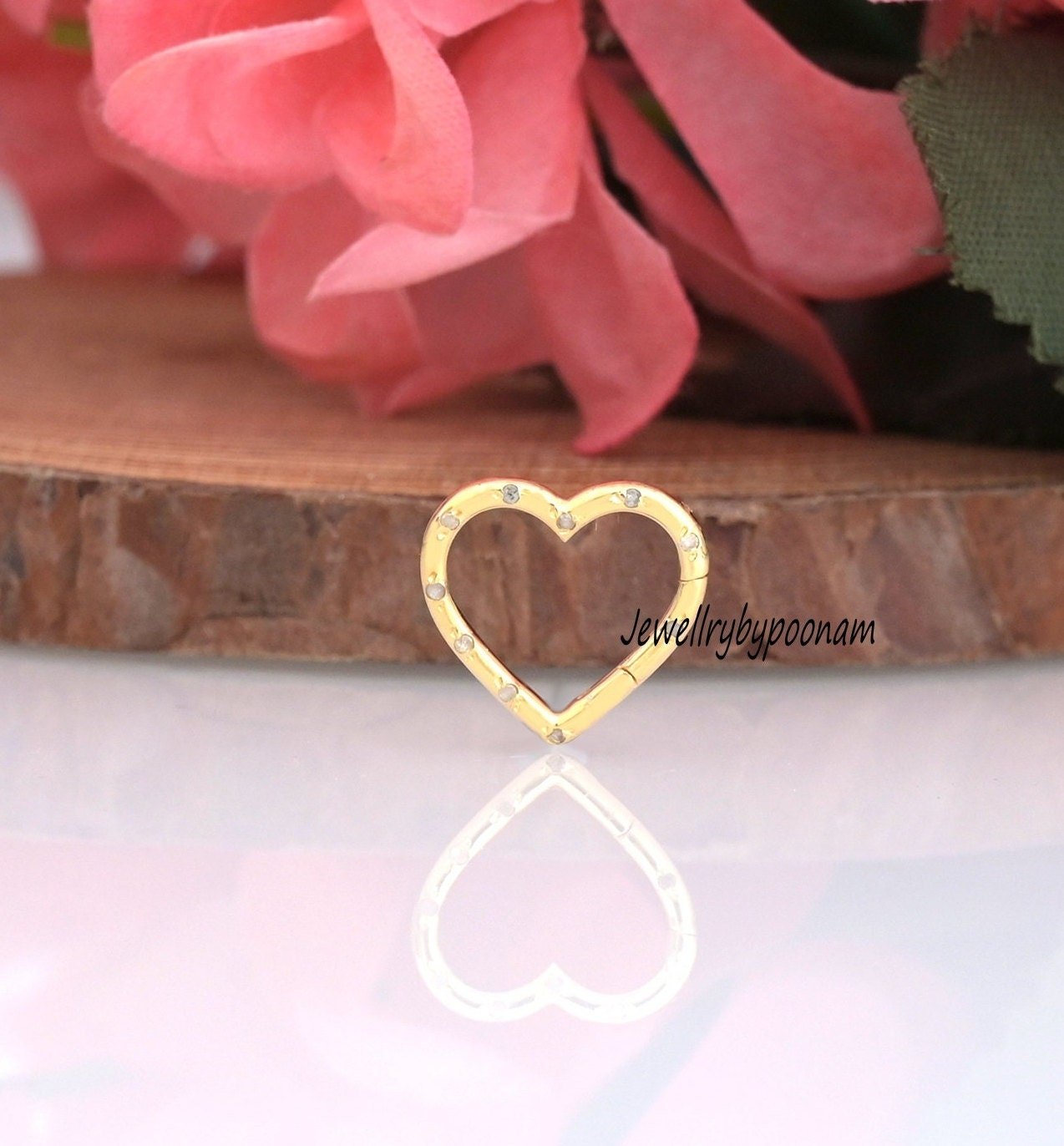 9K/14K Solid Gold Diamond Heart Charm Enhancer Clasp – Thick Link Pendant Connector - View 4 - Jewelry By Poonam | SKU: PJH98 9K/14K Solid Gold Diamond Heart Charm Enhancer Clasp – Thick Link Pendant Connector - View 4 - Jewelry By Poonam | SKU: PJH98