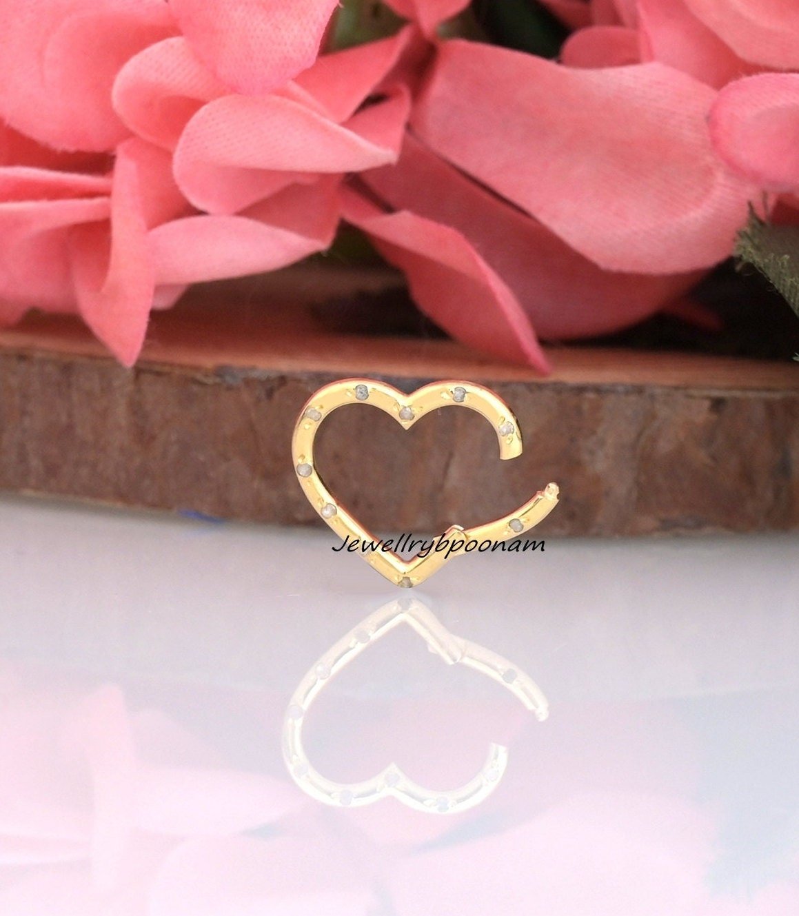 9K/14K Solid Gold Diamond Heart Charm Enhancer Clasp – Thick Link Pendant Connector - View 5 - Jewelry By Poonam | SKU: PJH98 9K/14K Solid Gold Diamond Heart Charm Enhancer Clasp – Thick Link Pendant Connector - View 5 - Jewelry By Poonam | SKU: PJH98