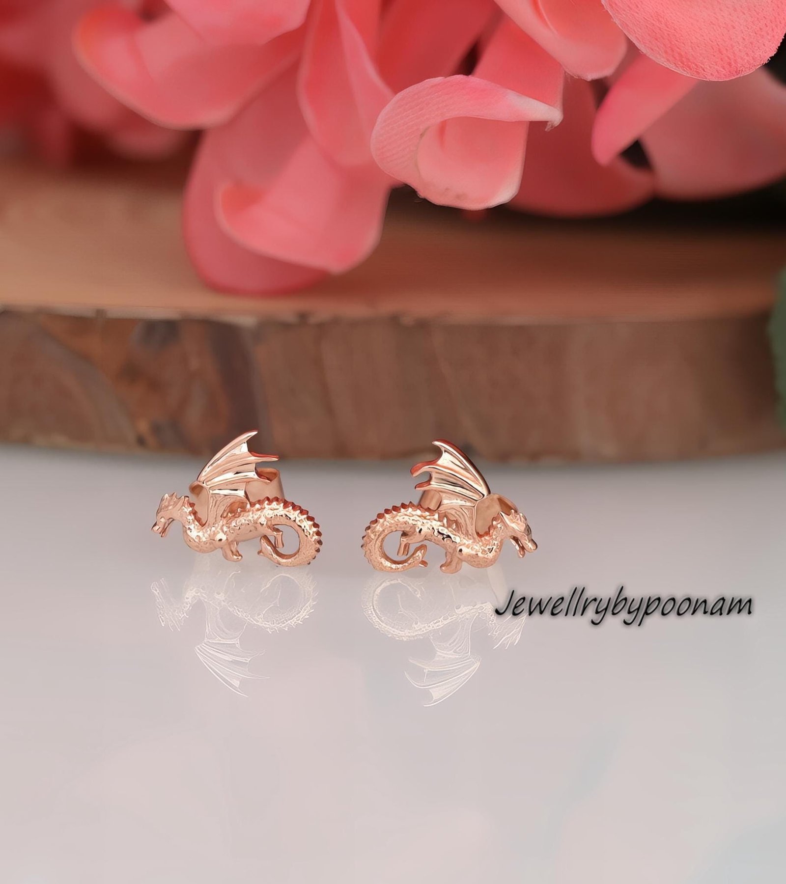 9k/14k Sterling Silver Flying Dragon Stud Earrings: Tiny Dragon Earring Flat Back - Jewelry By Poonam | SKU: PJE1691-SLNS-10M 9k/14k Sterling Silver Flying Dragon Stud Earrings: Tiny Dragon Earring Flat Back - Jewelry By Poonam | SKU: PJE1691-SLNS-10M