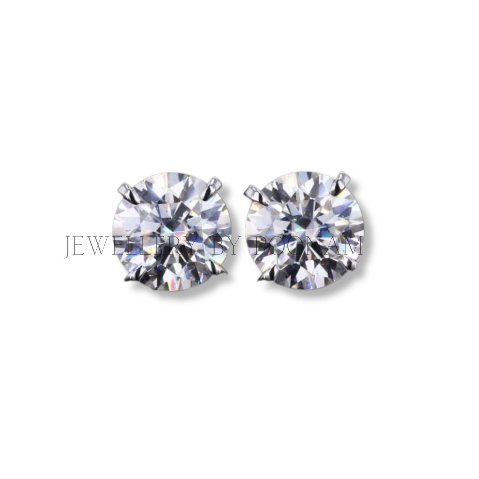 9K/14K White Gold & 925 Sterling Silver Moissanite Stud Earrings: Round Cut, 5mm - Jewelry By Poonam | SKU: E-1316 9K/14K White Gold & 925 Sterling Silver Moissanite Stud Earrings: Round Cut, 5mm - Jewelry By Poonam | SKU: E-1316