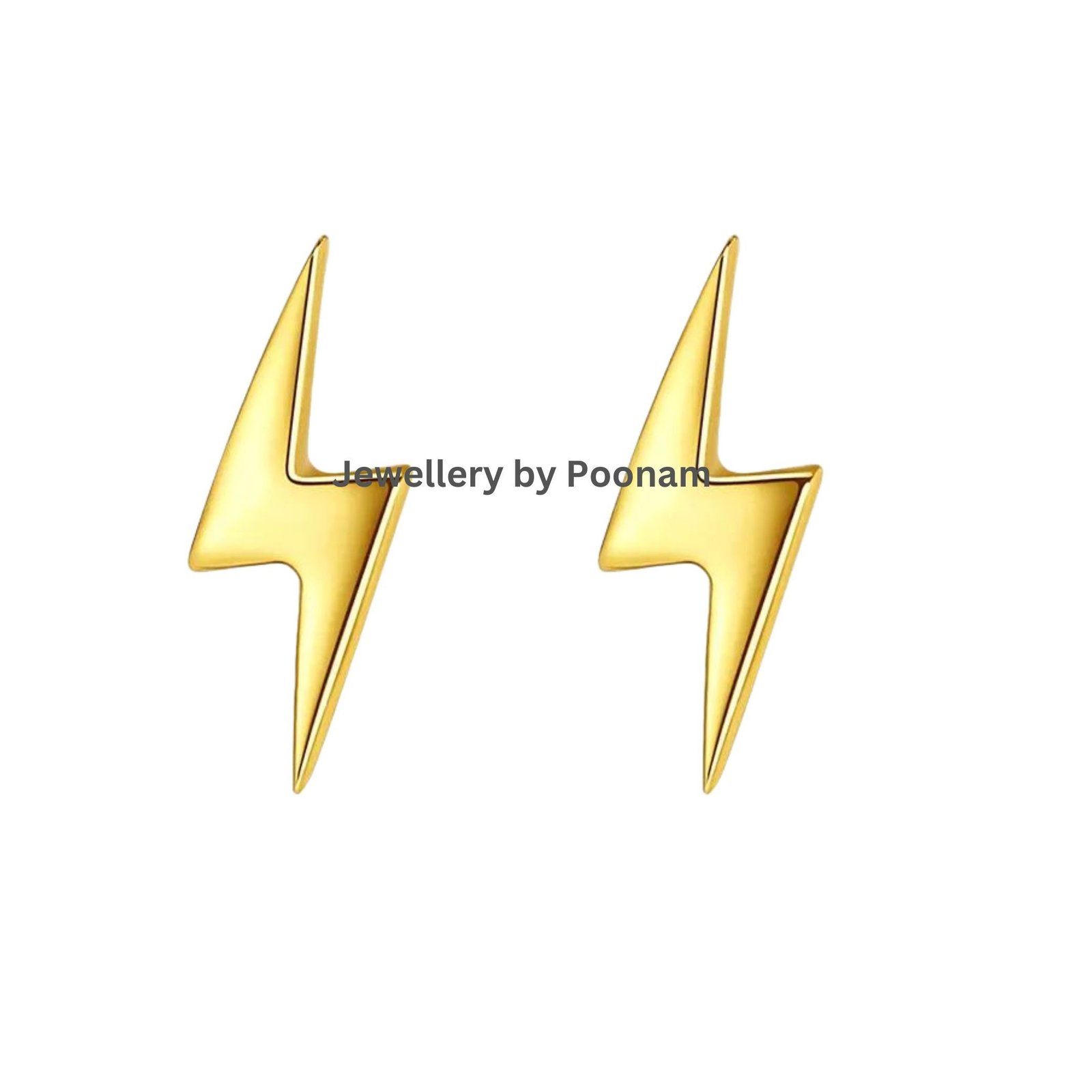 9K/14K Yellow Gold & 925 Sterling Lightning Bolt Stud Earrings: Sterling Silver Option - Jewelry By Poonam | SKU: E-114 9K/14K Yellow Gold & 925 Sterling Lightning Bolt Stud Earrings: Sterling Silver Option - Jewelry By Poonam | SKU: E-114