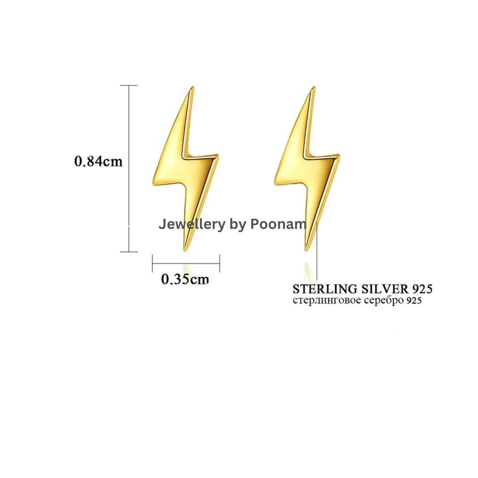9K/14K Yellow Gold & 925 Sterling Lightning Bolt Stud Earrings: Sterling Silver Option - View 2 - Jewelry By Poonam | SKU: E- 9K/14K Yellow Gold & 925 Sterling Lightning Bolt Stud Earrings: Sterling Silver Option - View 2 - Jewelry By Poonam | SKU: E-