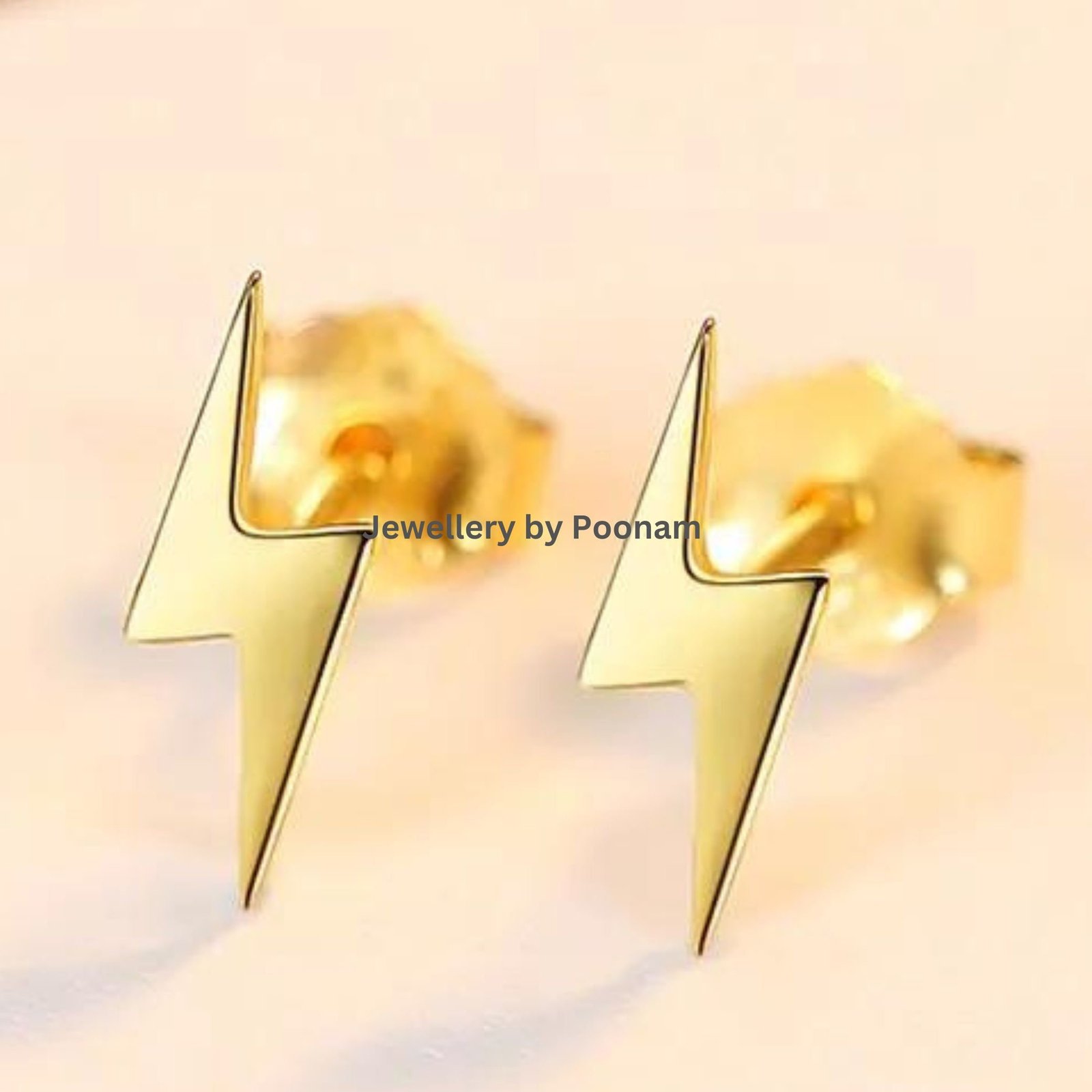 9K/14K Yellow Gold & 925 Sterling Lightning Bolt Stud Earrings: Sterling Silver Option - View 3 - Jewelry By Poonam | SKU: E- 9K/14K Yellow Gold & 925 Sterling Lightning Bolt Stud Earrings: Sterling Silver Option - View 3 - Jewelry By Poonam | SKU: E-