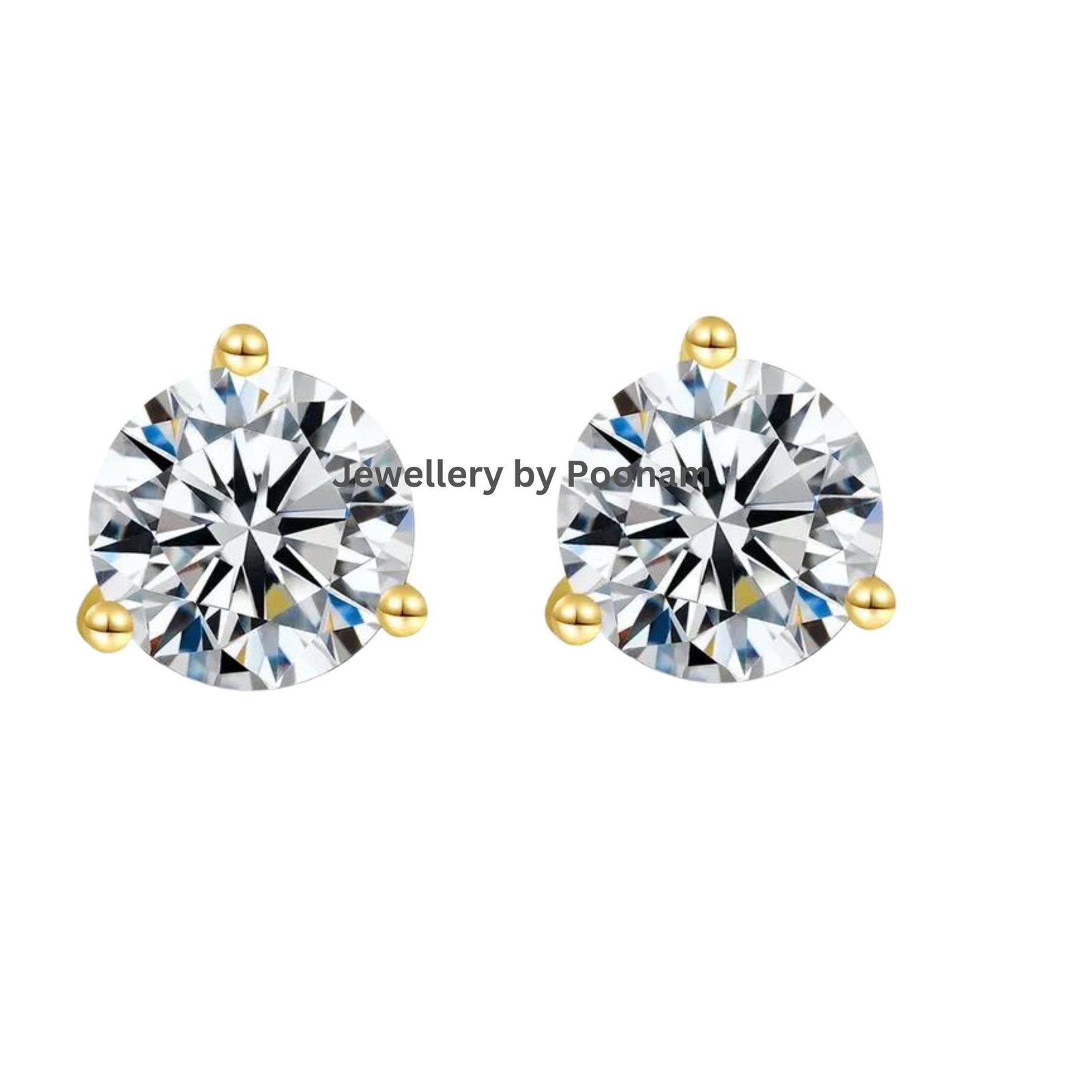 9K/14K Yellow Gold & 925 Sterling Round Cut Stud Earrings: Moissanite or CZ - Jewelry By Poonam | SKU: E-113 9K/14K Yellow Gold & 925 Sterling Round Cut Stud Earrings: Moissanite or CZ - Jewelry By Poonam | SKU: E-113