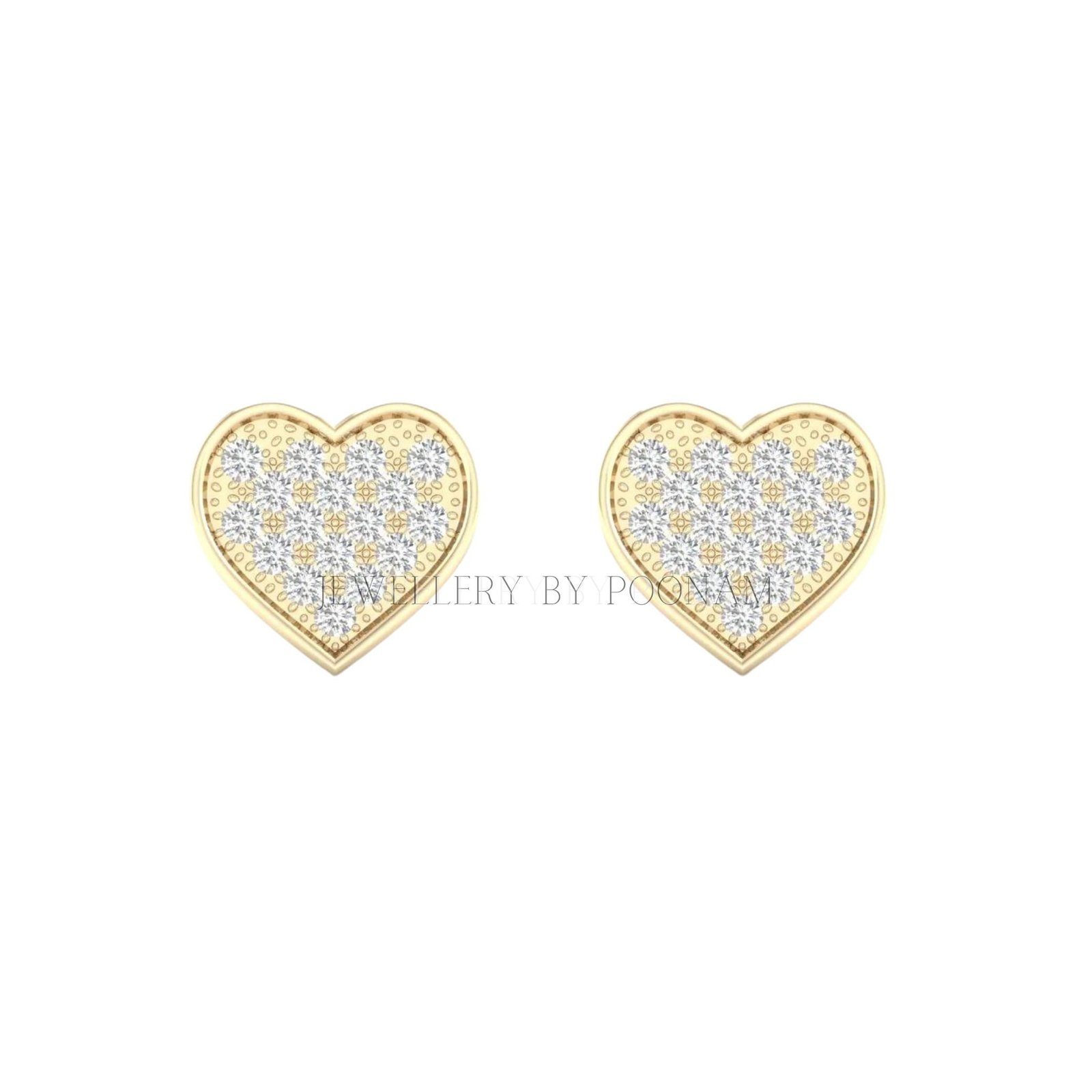 9K/14K Yellow Gold & 925 Sterling Silver Diamond Heart Earrings: Moissanite Studs - Jewelry By Poonam | SKU: E-131 9K/14K Yellow Gold & 925 Sterling Silver Diamond Heart Earrings: Moissanite Studs - Jewelry By Poonam | SKU: E-131