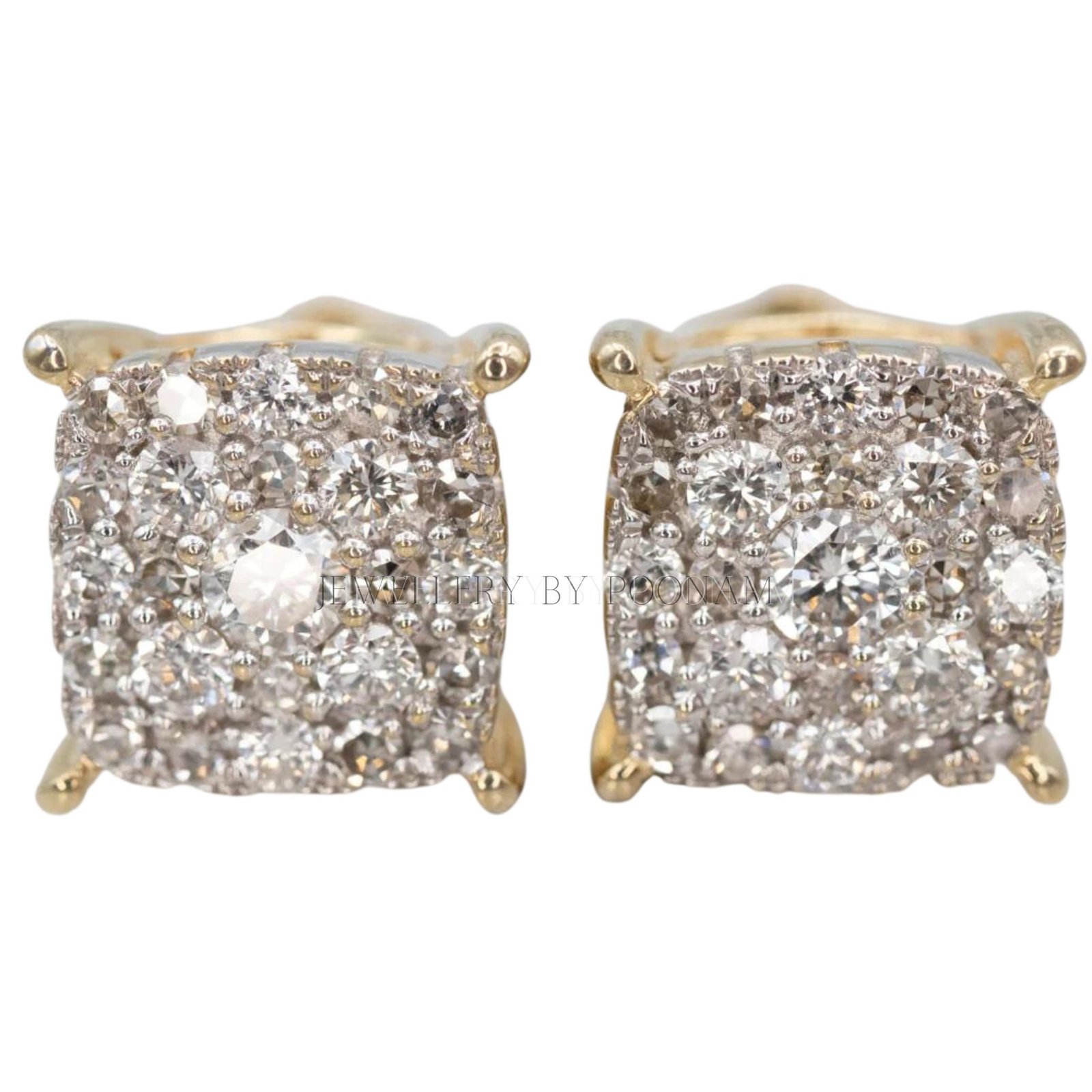 9K/14K Yellow Gold & 925 Sterling Silver Elegant Sparkling Gold Cluster Diamond Stud Earrings - Jewelry By Poonam | SKU: E-13 9K/14K Yellow Gold & 925 Sterling Silver Elegant Sparkling Gold Cluster Diamond Stud Earrings - Jewelry By Poonam | SKU: E-13