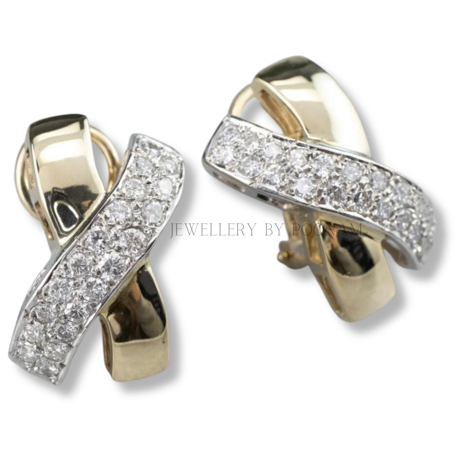 9K/14K Yellow Gold & 925 Sterling Silver Moissanite Cross Stud Earrings: Two-Tone Gold Plated - Jewelry By Poonam | SKU: E-14 9K/14K Yellow Gold & 925 Sterling Silver Moissanite Cross Stud Earrings: Two-Tone Gold Plated - Jewelry By Poonam | SKU: E-14