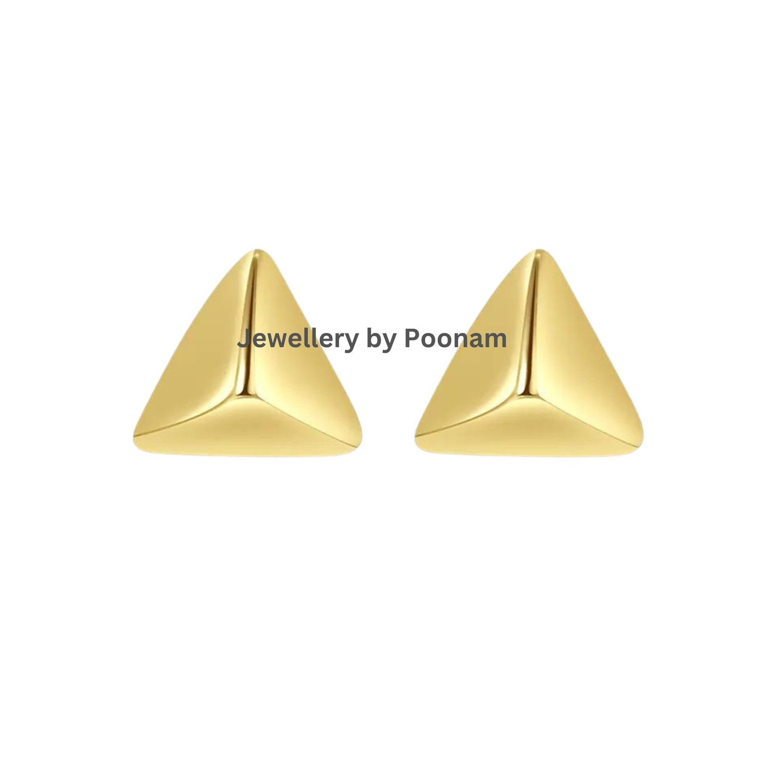 9K/14K Yellow Gold & 925 Sterling Triangle Stud Earrings: Minimalist Geometric Jewelry - Jewelry By Poonam | SKU: E-111 9K/14K Yellow Gold & 925 Sterling Triangle Stud Earrings: Minimalist Geometric Jewelry - Jewelry By Poonam | SKU: E-111