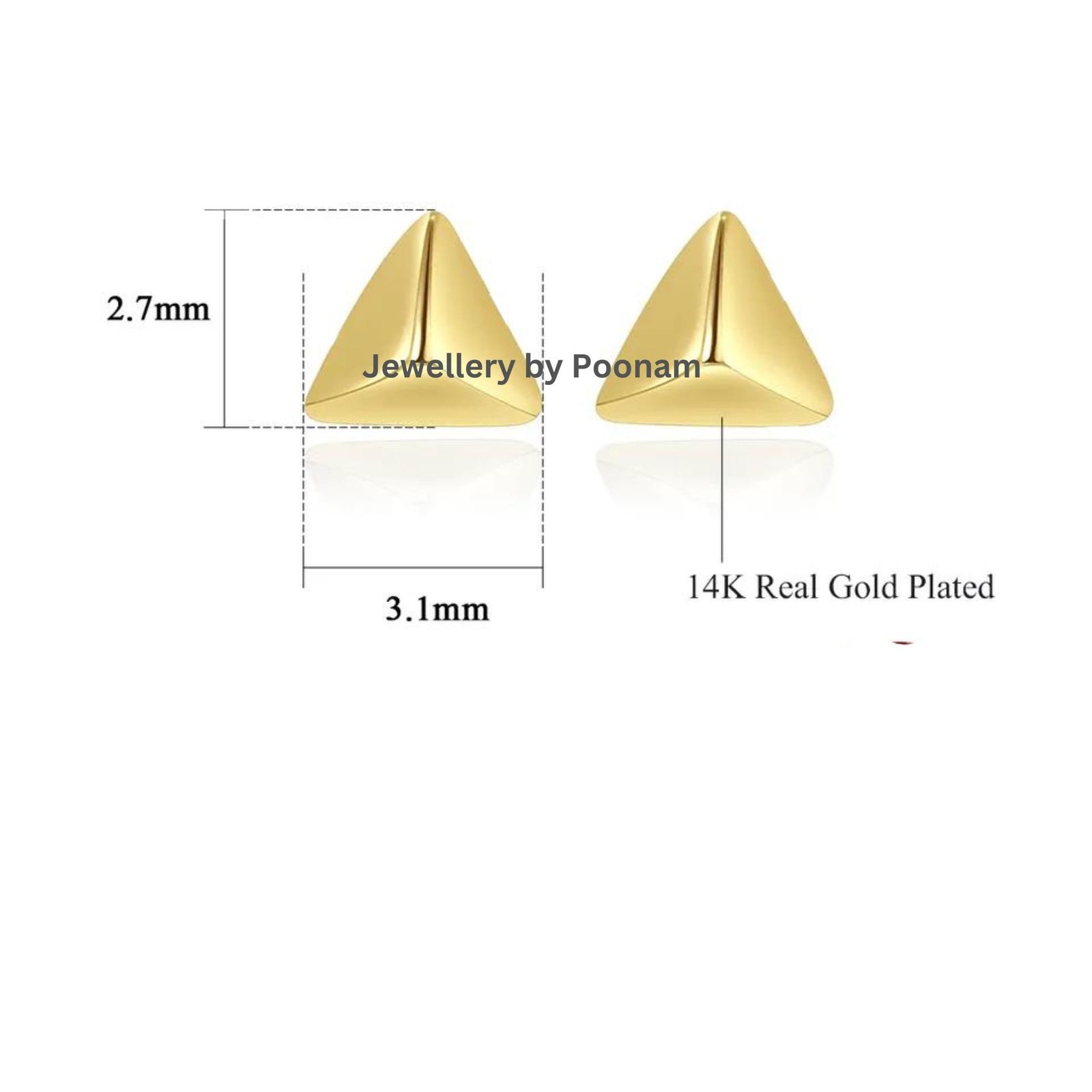 9K/14K Yellow Gold & 925 Sterling Triangle Stud Earrings: Minimalist Geometric Jewelry - View 2 - Jewelry By Poonam | SKU: E- 9K/14K Yellow Gold & 925 Sterling Triangle Stud Earrings: Minimalist Geometric Jewelry - View 2 - Jewelry By Poonam | SKU: E-