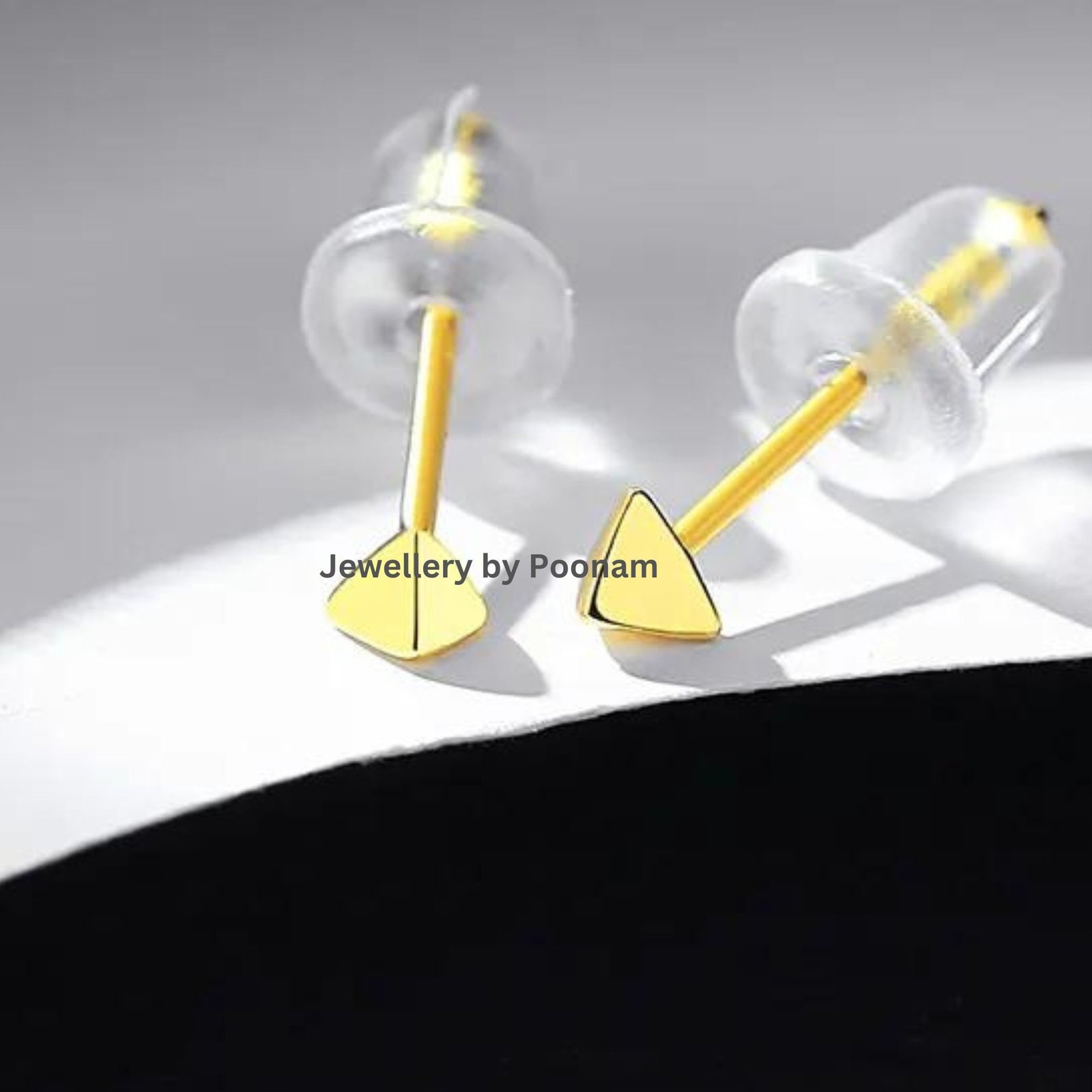 9K/14K Yellow Gold & 925 Sterling Triangle Stud Earrings: Minimalist Geometric Jewelry - View 3 - Jewelry By Poonam | SKU: E- 9K/14K Yellow Gold & 925 Sterling Triangle Stud Earrings: Minimalist Geometric Jewelry - View 3 - Jewelry By Poonam | SKU: E-