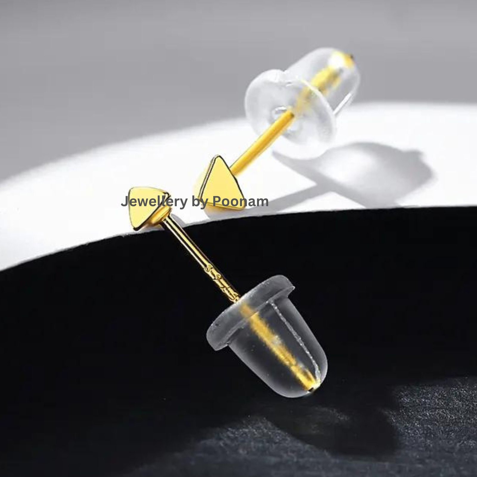 9K/14K Yellow Gold & 925 Sterling Triangle Stud Earrings: Minimalist Geometric Jewelry - View 4 - Jewelry By Poonam | SKU: E- 9K/14K Yellow Gold & 925 Sterling Triangle Stud Earrings: Minimalist Geometric Jewelry - View 4 - Jewelry By Poonam | SKU: E-