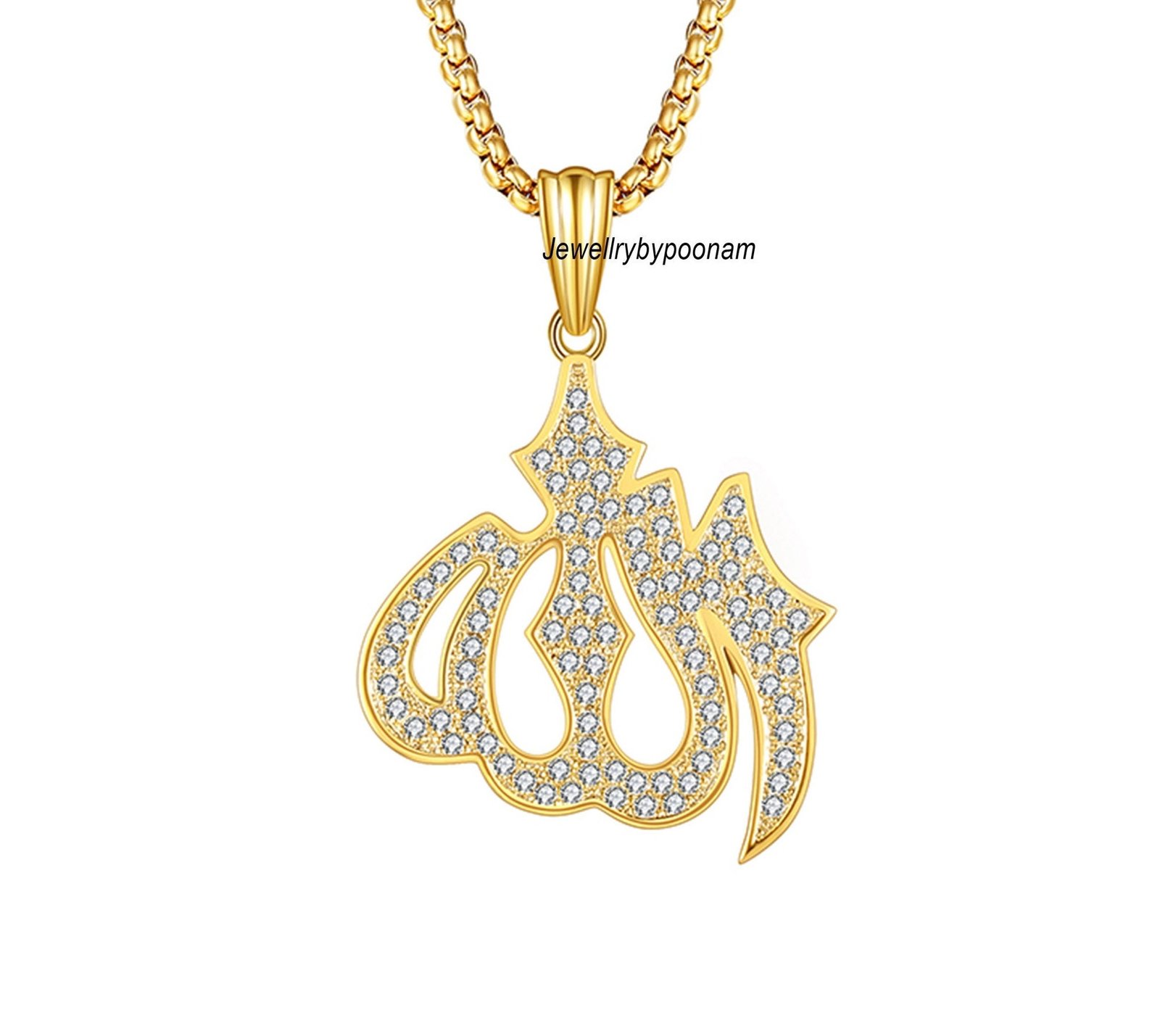 Allah Diamond Pendant: 925 Silver & 14k Gold Arabic Charm - Jewelry By Poonam | SKU: PJP- Allah Diamond Pendant: 925 Silver & 14k Gold Arabic Charm - Jewelry By Poonam | SKU: PJP-