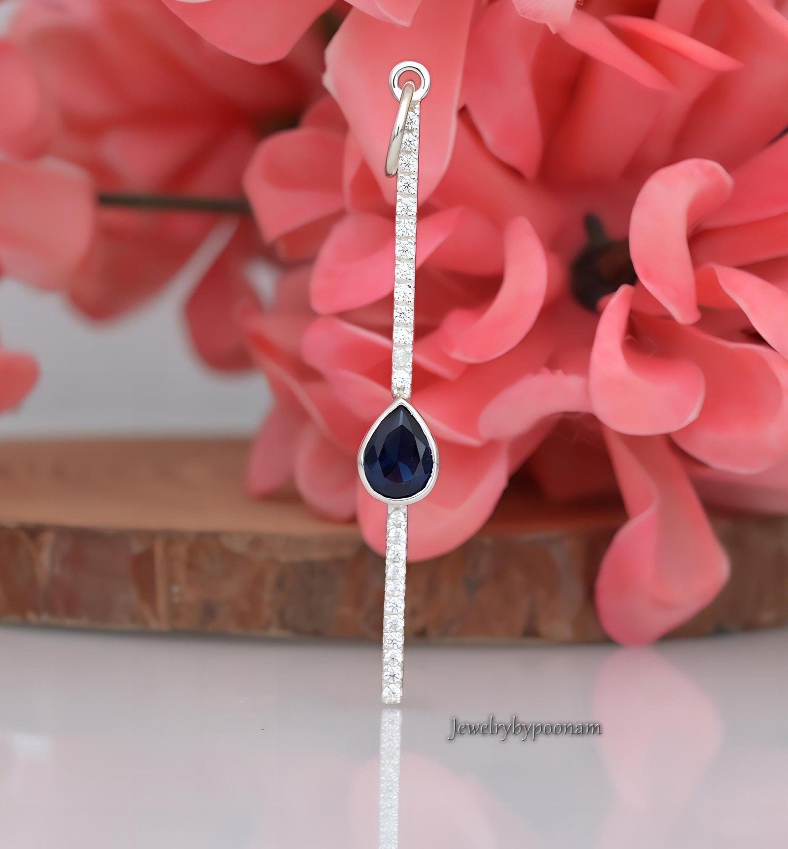 Blue Sapphire Diamond 925 Sterling Silver Match Stick Pendant - Jewelry By Poonam | SKU: PJP4437-SLNSBSPCZ 2/26-50M Blue Sapphire Diamond 925 Sterling Silver Match Stick Pendant - Jewelry By Poonam | SKU: PJP4437-SLNSBSPCZ 2/26-50M