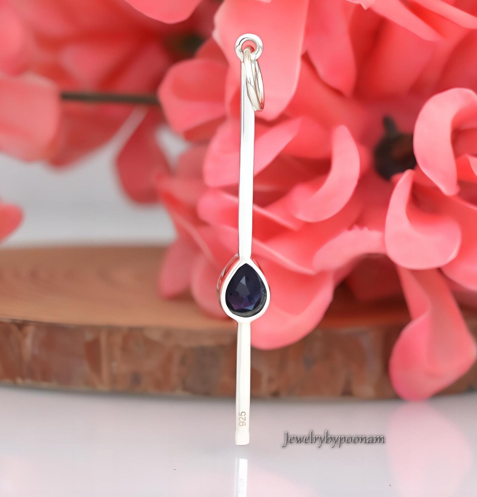 Blue Sapphire Diamond 925 Sterling Silver Match Stick Pendant - View 2 - Jewelry By Poonam | SKU: PJP4437-SLNSBSPCZ 2/26-50M Blue Sapphire Diamond 925 Sterling Silver Match Stick Pendant - View 2 - Jewelry By Poonam | SKU: PJP4437-SLNSBSPCZ 2/26-50M
