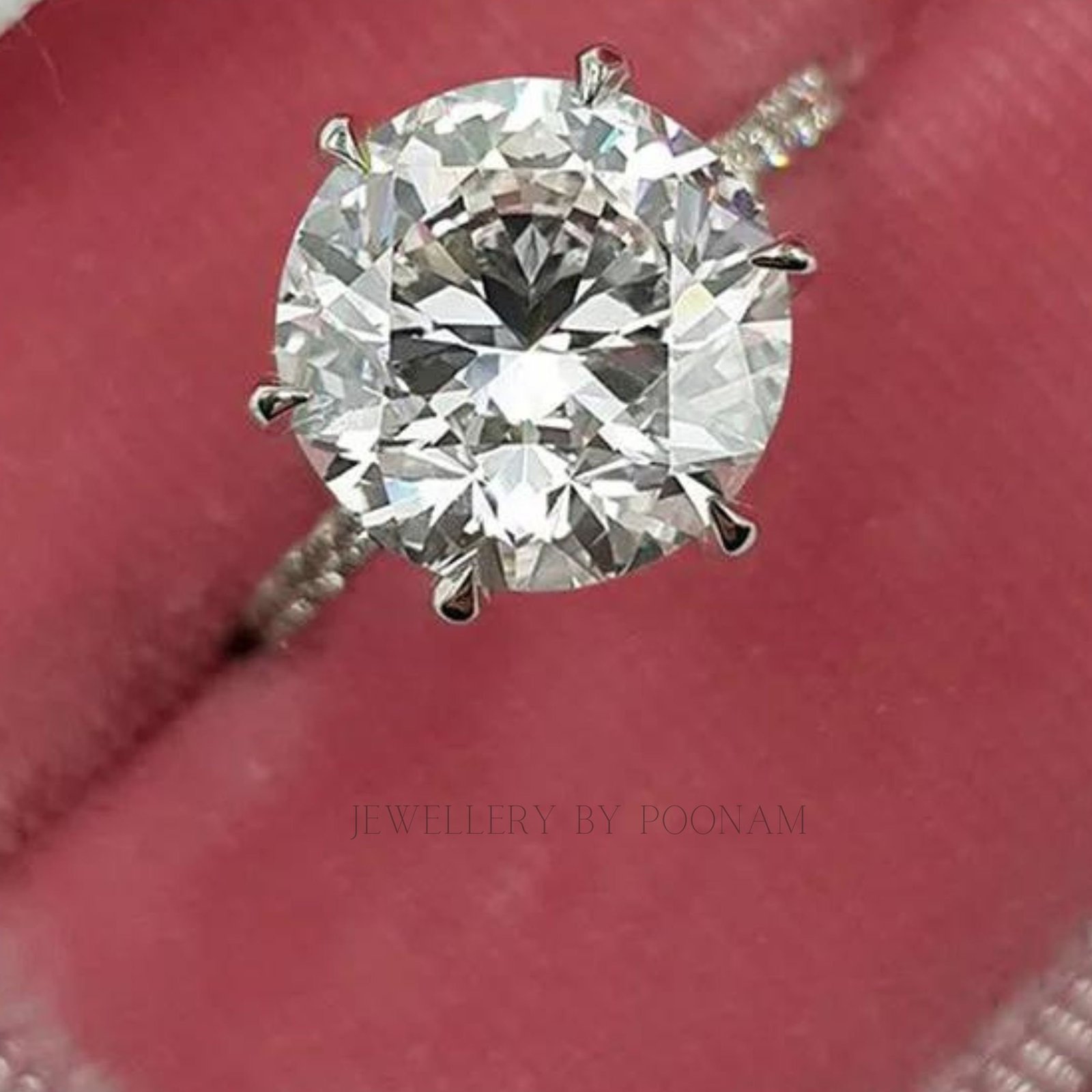 Classic 6 Prong Round Cut Simulated Diamonds Engagement Ring in Sterling Silver - Jewelry By Poonam | SKU: R-1187 Classic 6 Prong Round Cut Simulated Diamonds Engagement Ring in Sterling Silver - Jewelry By Poonam | SKU: R-1187