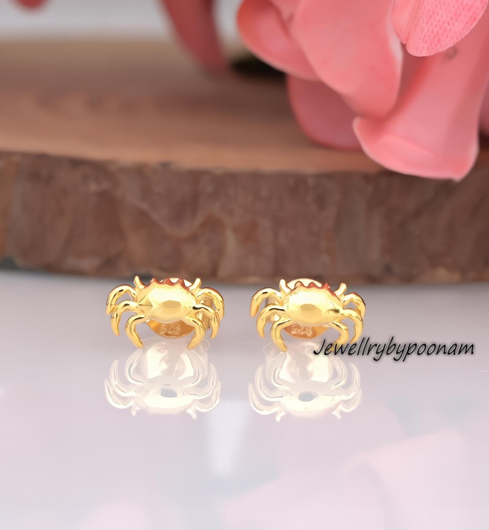 Crab Stud Earrings – 9K/14K Gold or Sterling Silver, Dainty Nature Jewelry - Jewelry By Poonam | SKU: PJE1689-SLYG-10M 2/26 Crab Stud Earrings – 9K/14K Gold or Sterling Silver, Dainty Nature Jewelry - Jewelry By Poonam | SKU: PJE1689-SLYG-10M 2/26