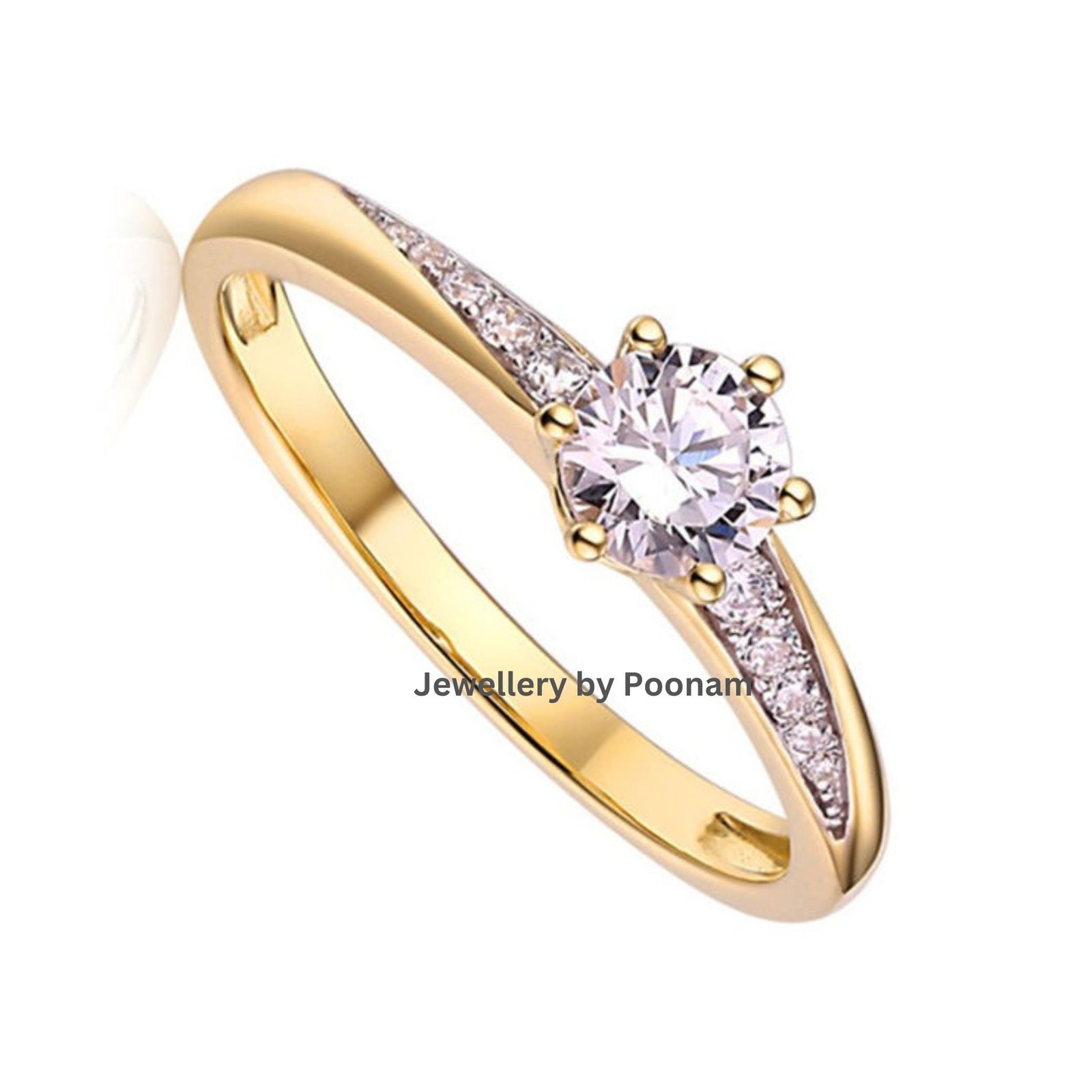 Custom 925 Yellow Gold Stackable Moissanite Diamond Engagement Ring for Women - Unique Jewelry Piece - Jewelry By Poonam | SK Custom 925 Yellow Gold Stackable Moissanite Diamond Engagement Ring for Women - Unique Jewelry Piece - Jewelry By Poonam | SK