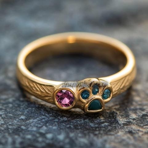 Custom Engraved Pet Paw Ring: Sterling Silver Birthstone Ring - Jewelry By Poonam | SKU: MJR3169-SLYGBSPPTM-US-4 Custom Engraved Pet Paw Ring: Sterling Silver Birthstone Ring - Jewelry By Poonam | SKU: MJR3169-SLYGBSPPTM-US-4