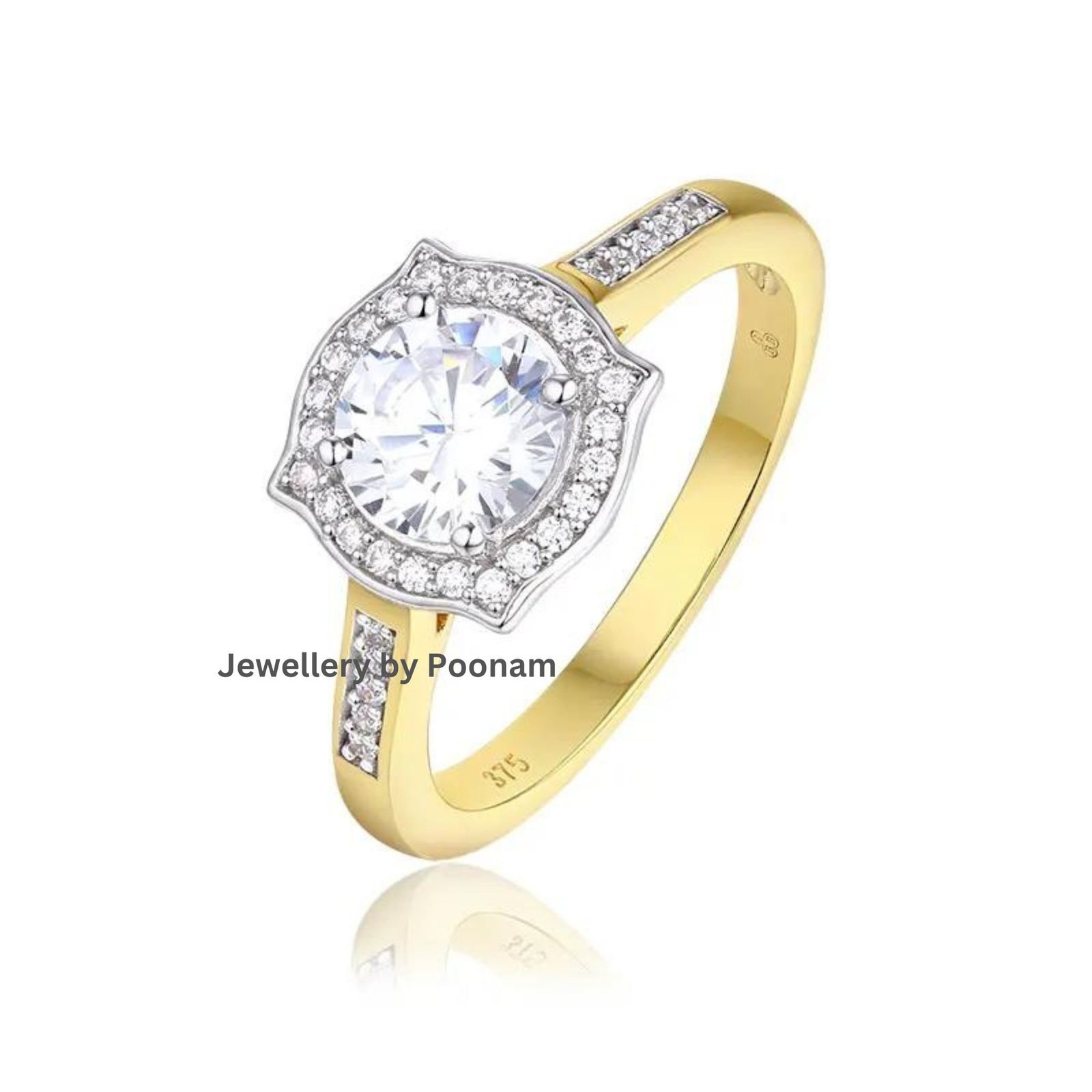Custom Solitaire Moissanite Ring: 9K/14K Gold Cushion Cut Jewelry - Jewelry By Poonam | SKU: R-1048 Custom Solitaire Moissanite Ring: 9K/14K Gold Cushion Cut Jewelry - Jewelry By Poonam | SKU: R-1048