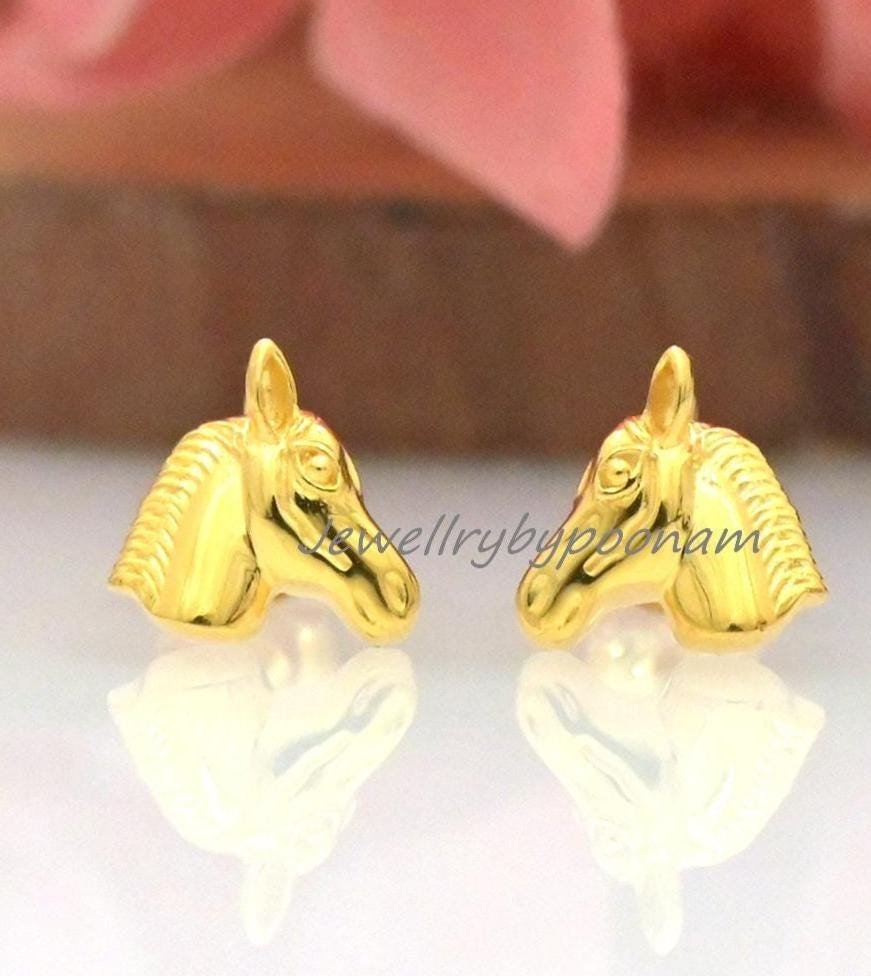 Dainty Horse Head Stud Earrings in 925 Sterling Silver – Minimal Animal Jewelry - Jewelry By Poonam | SKU: PJE1820-SLYG-10M 2 Dainty Horse Head Stud Earrings in 925 Sterling Silver – Minimal Animal Jewelry - Jewelry By Poonam | SKU: PJE1820-SLYG-10M 2
