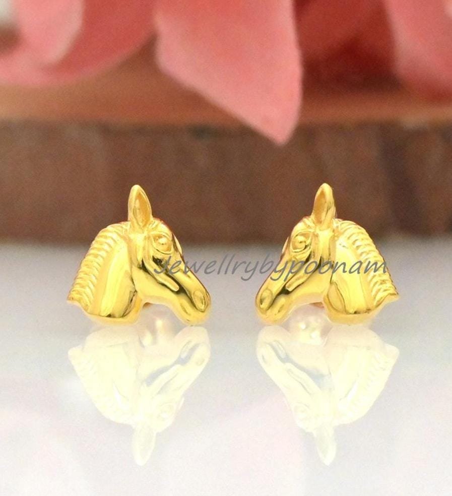 Dainty Horse Head Stud Earrings in 925 Sterling Silver – Minimal Animal Jewelry - View 2 - Jewelry By Poonam | SKU: PJE1820-S Dainty Horse Head Stud Earrings in 925 Sterling Silver – Minimal Animal Jewelry - View 2 - Jewelry By Poonam | SKU: PJE1820-S