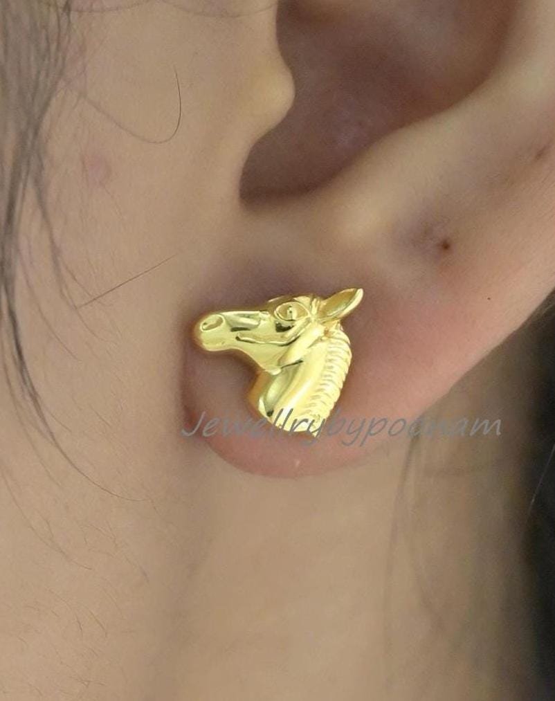 Dainty Horse Head Stud Earrings in 925 Sterling Silver – Minimal Animal Jewelry - View 4 - Jewelry By Poonam | SKU: PJE1820-S Dainty Horse Head Stud Earrings in 925 Sterling Silver – Minimal Animal Jewelry - View 4 - Jewelry By Poonam | SKU: PJE1820-S