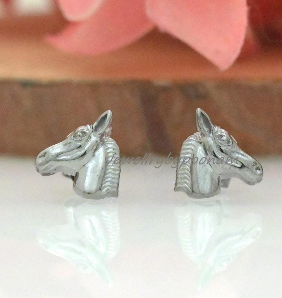 Dainty Horse Head Stud Earrings in 925 Sterling Silver – Minimal Animal Jewelry - View 5 - Jewelry By Poonam | SKU: PJE1820-S Dainty Horse Head Stud Earrings in 925 Sterling Silver – Minimal Animal Jewelry - View 5 - Jewelry By Poonam | SKU: PJE1820-S