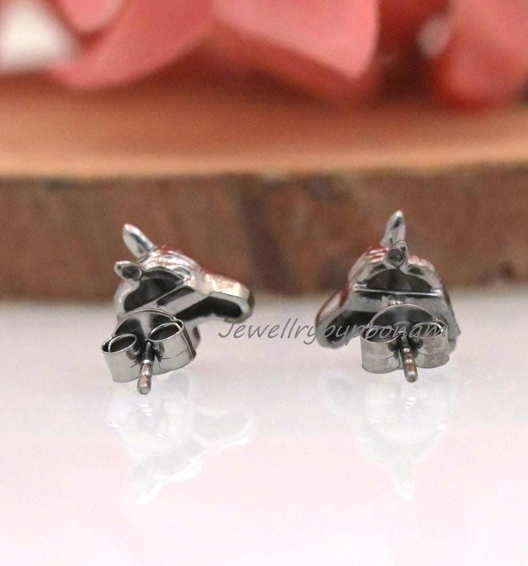Dainty Horse Head Stud Earrings in 925 Sterling Silver – Minimal Animal Jewelry - View 6 - Jewelry By Poonam | SKU: PJE1820-S Dainty Horse Head Stud Earrings in 925 Sterling Silver – Minimal Animal Jewelry - View 6 - Jewelry By Poonam | SKU: PJE1820-S