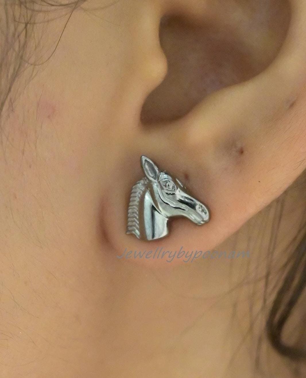 Dainty Horse Head Stud Earrings in 925 Sterling Silver – Minimal Animal Jewelry - View 7 - Jewelry By Poonam | SKU: PJE1820-S Dainty Horse Head Stud Earrings in 925 Sterling Silver – Minimal Animal Jewelry - View 7 - Jewelry By Poonam | SKU: PJE1820-S