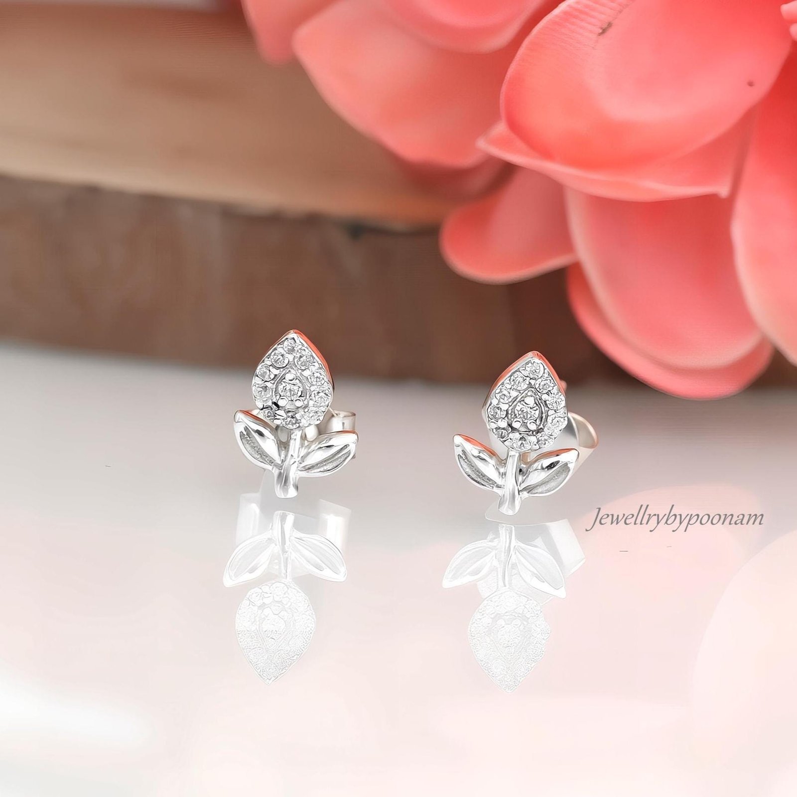 Dainty Tulip Stud Earrings, 9k/14k Gold & Sterling Silver Floral Studs - Jewelry By Poonam | SKU: PJE1733-SLNSCZ-10M 2/26 Dainty Tulip Stud Earrings, 9k/14k Gold & Sterling Silver Floral Studs - Jewelry By Poonam | SKU: PJE1733-SLNSCZ-10M 2/26